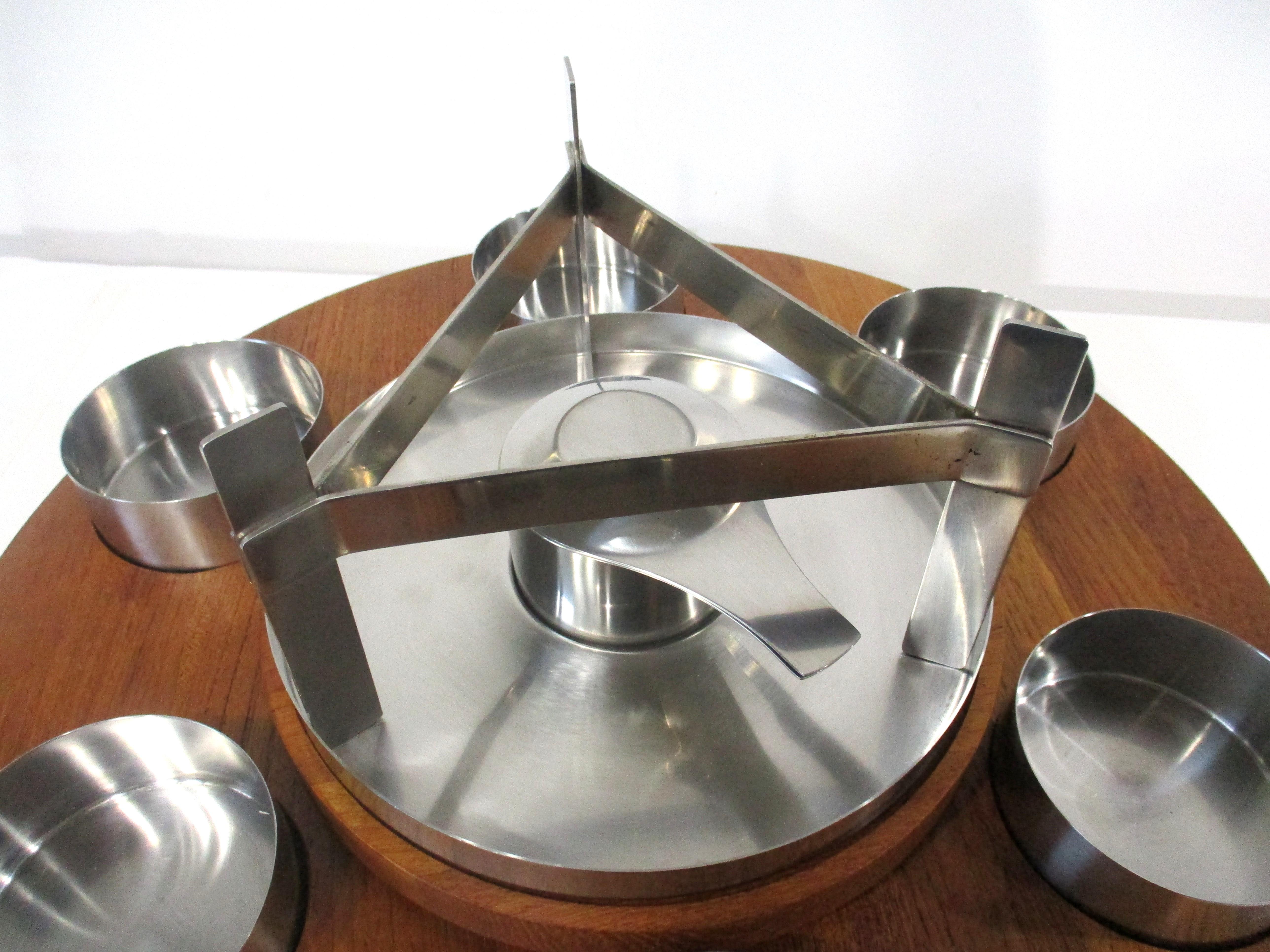 20ième siècle Stelton Fondue Lazy Susan Set by Peter Holmblad Denmark en vente