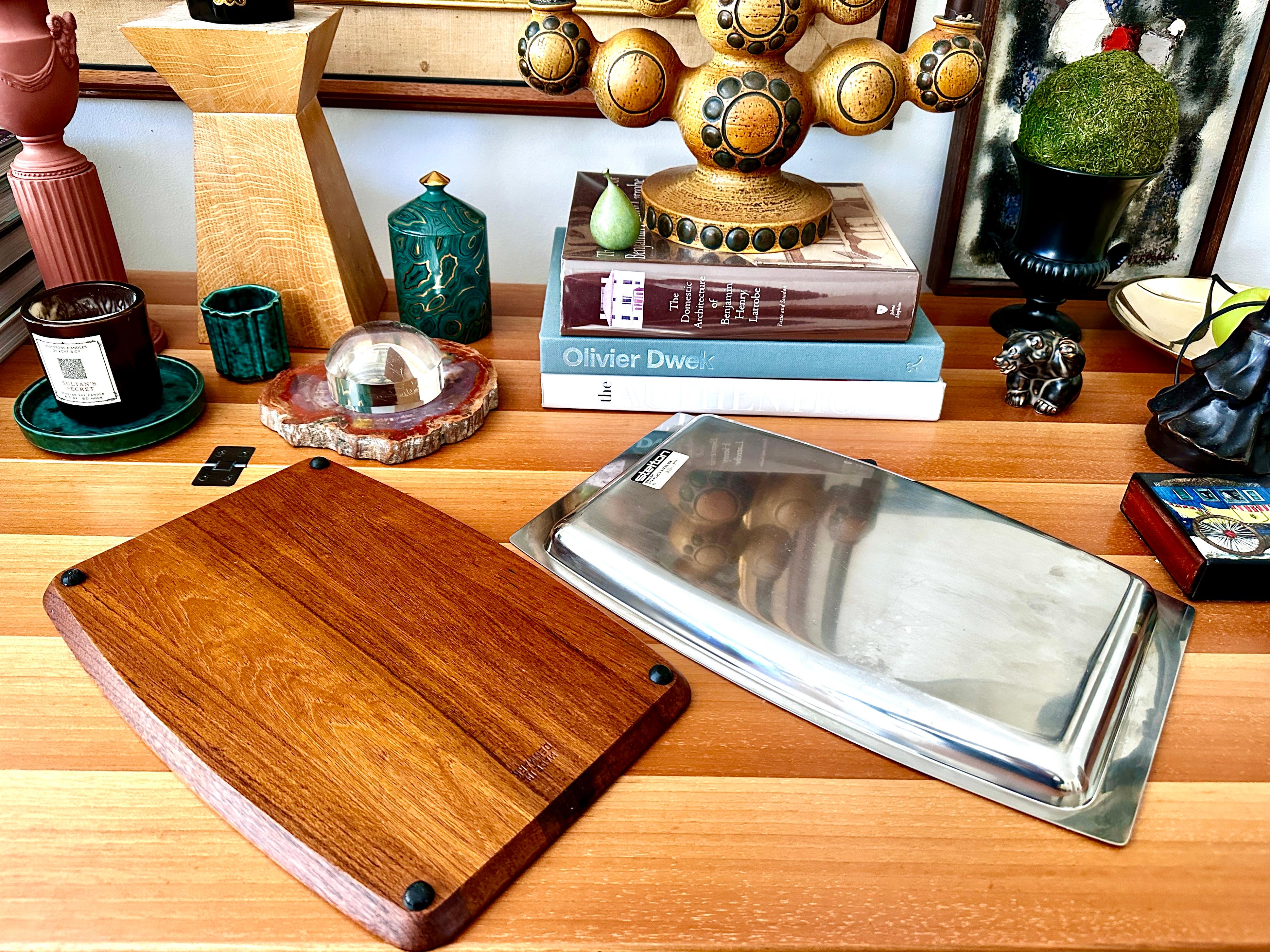 Mid-20th Century Stelton Stainless Steel And Teak Serving Tray For Sale