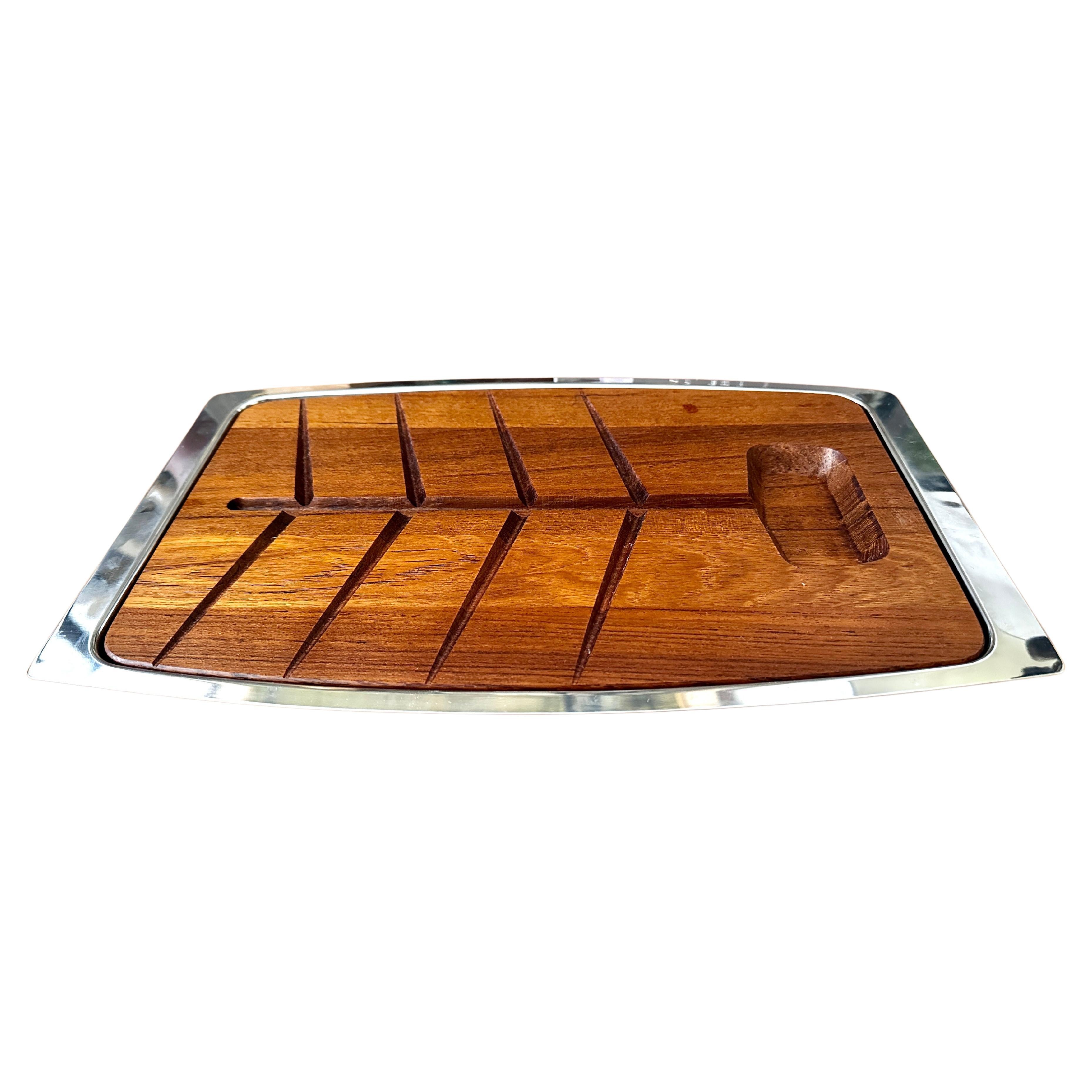 Stelton Stainless Steel And Teak Serving Tray For Sale