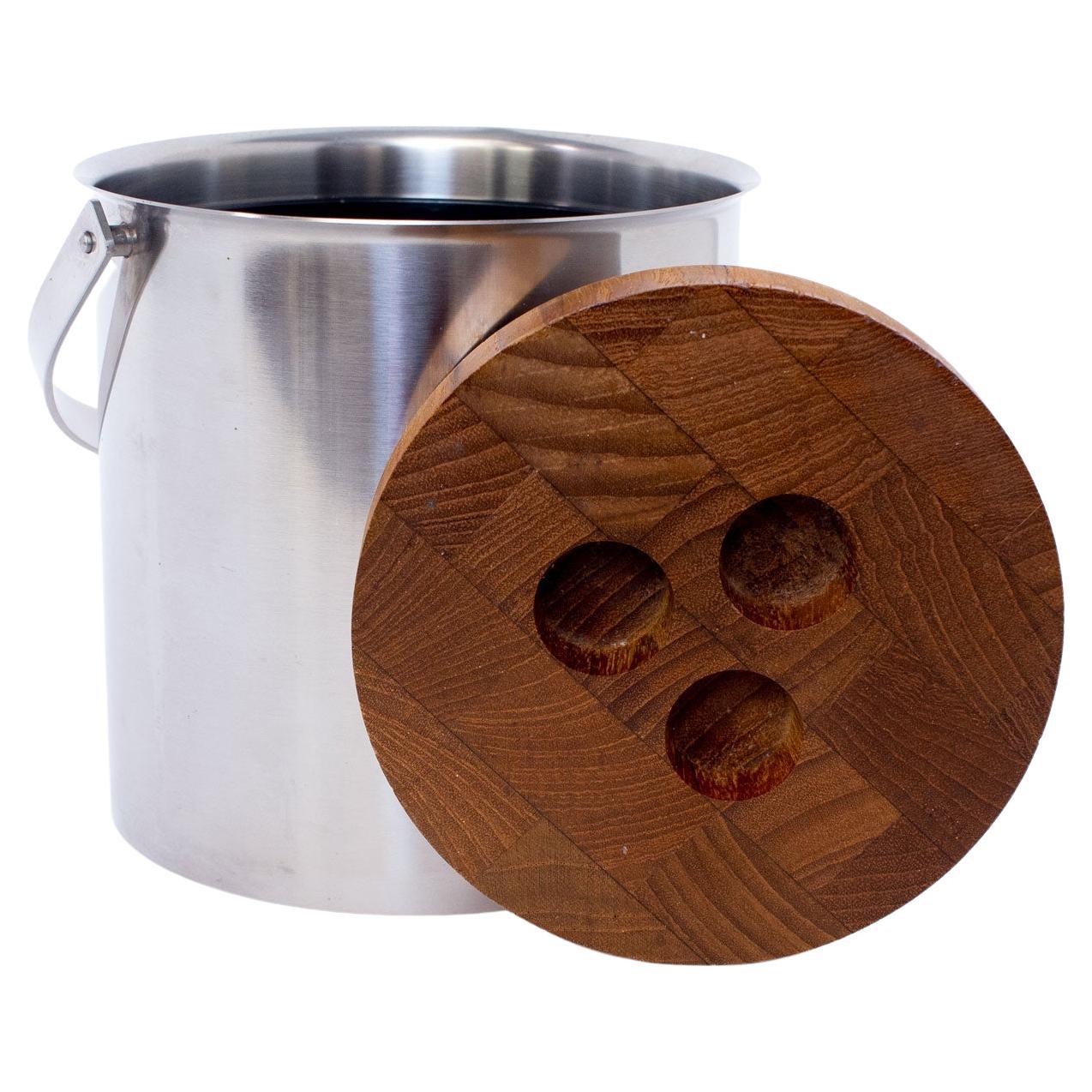 Stelton Teak and Stainless Steel Ice Bucket by Arne Jacobsen, 1960s For Sale
