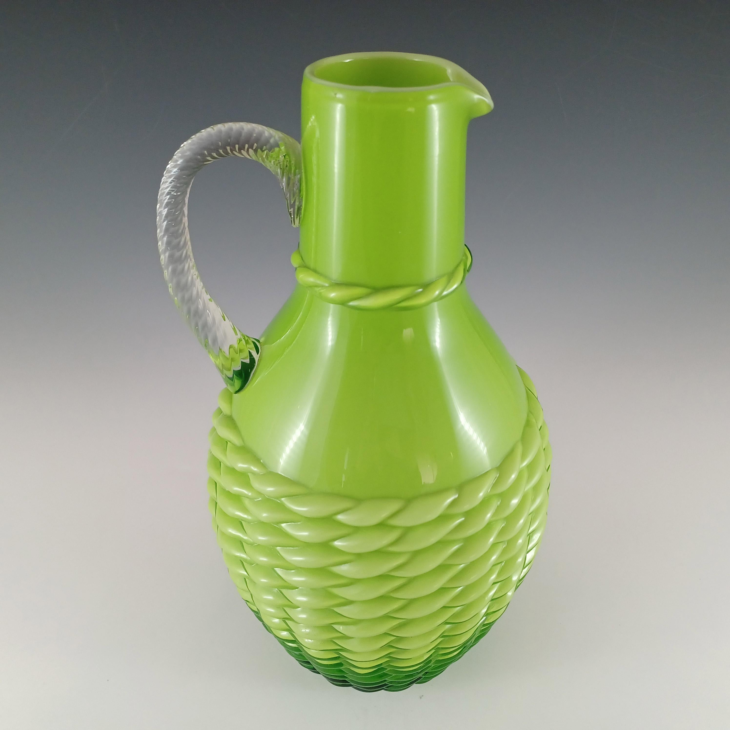 Stelvia Empoli Grünes Glas 'Basket Weave' Vase / Krug (Moderne der Mitte des Jahrhunderts) im Angebot