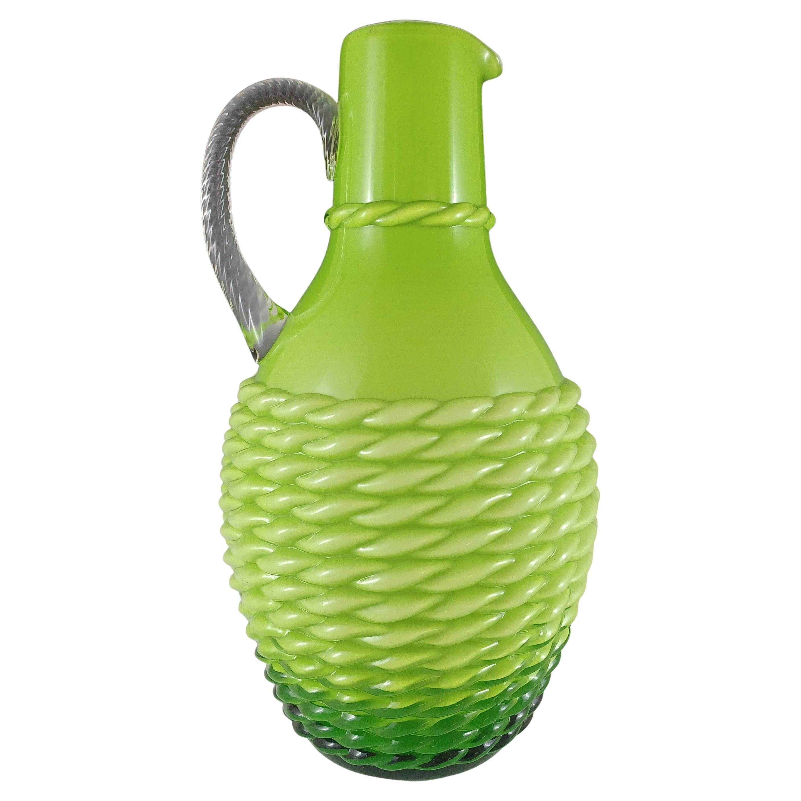 Stelvia Empoli Green Cased Glass 'Basket Weave' Vase / Jug