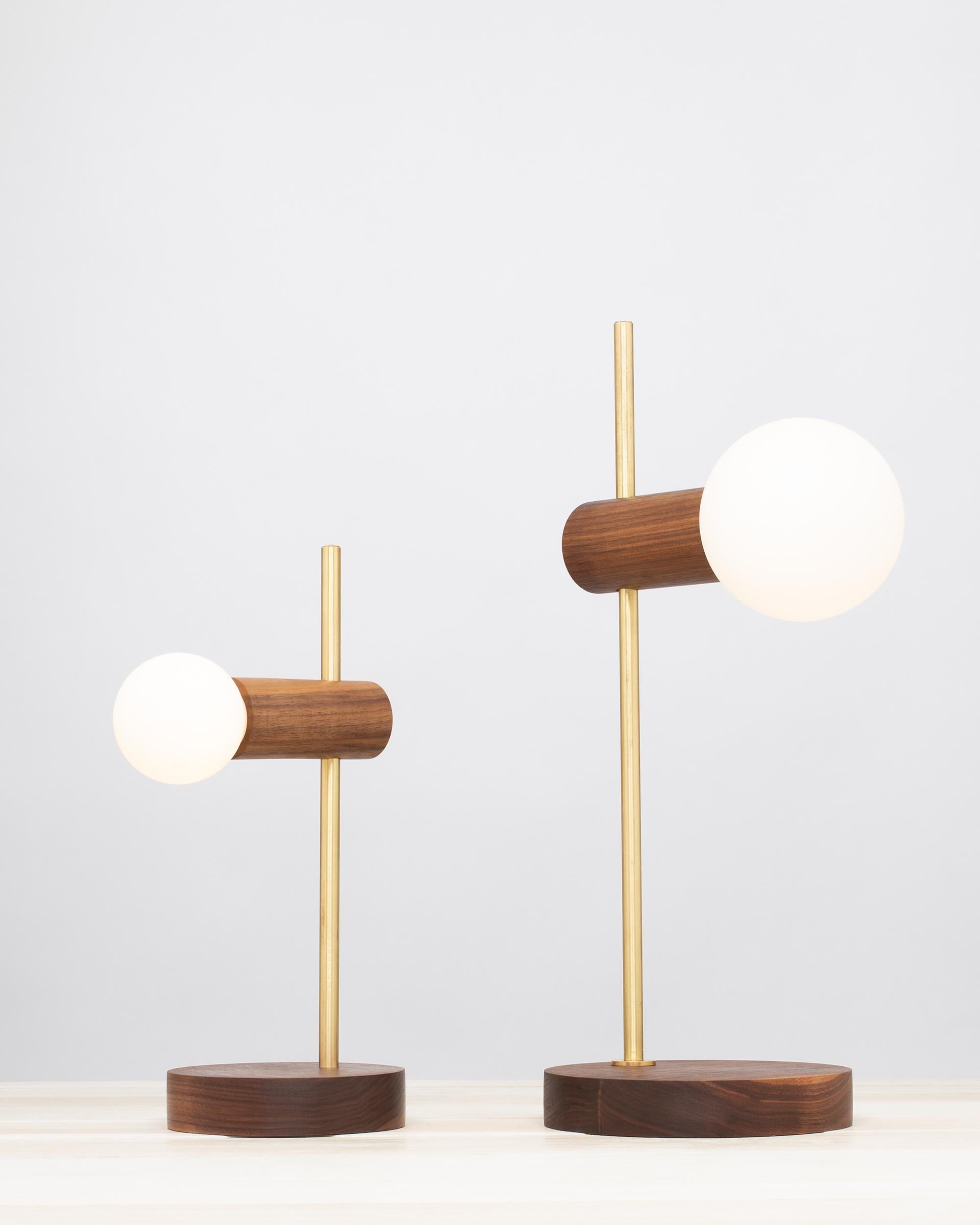 Modern Stem Brass and Walnut Table Lamp, Sphere II Dim to Warm Bulbs, Lighting, Small