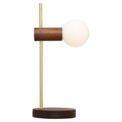Stem Brass and Walnut Table Lamp, Sphere II Dim to Warm Bulbs, Lighting, Small