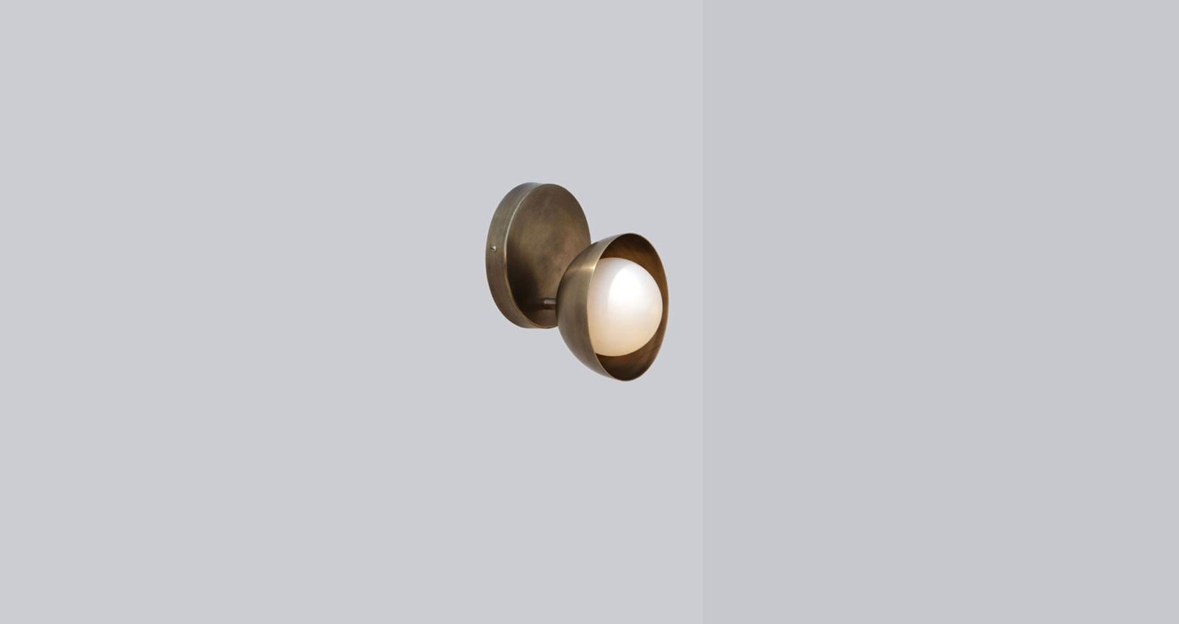 Post-Modern Stem Brass Dome Small Wall Sconce by Lamp Shaper For Sale