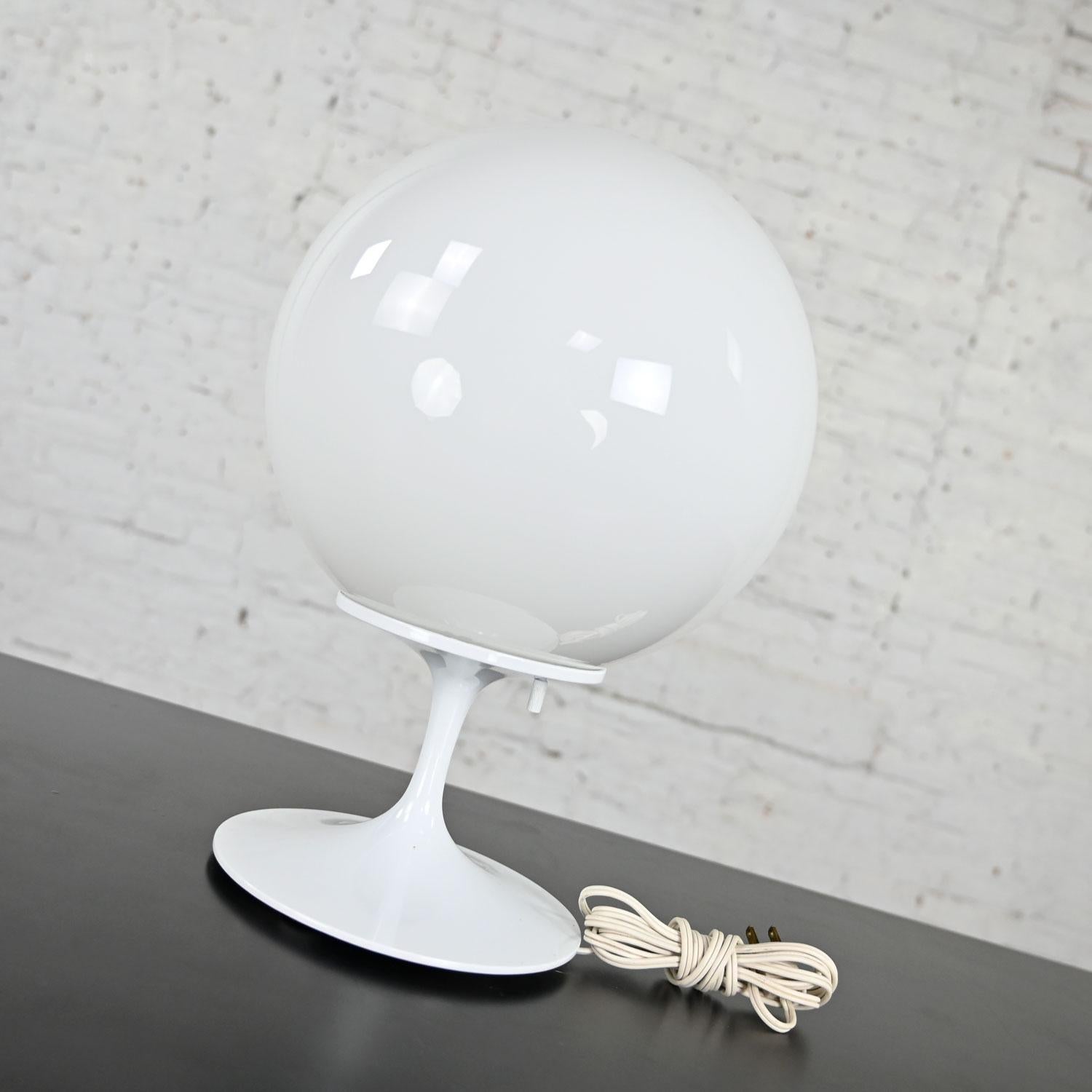 Metal Stemlite Opaque White Glass Ball Shade Table Lamp by Bill Curry for Design Line For Sale