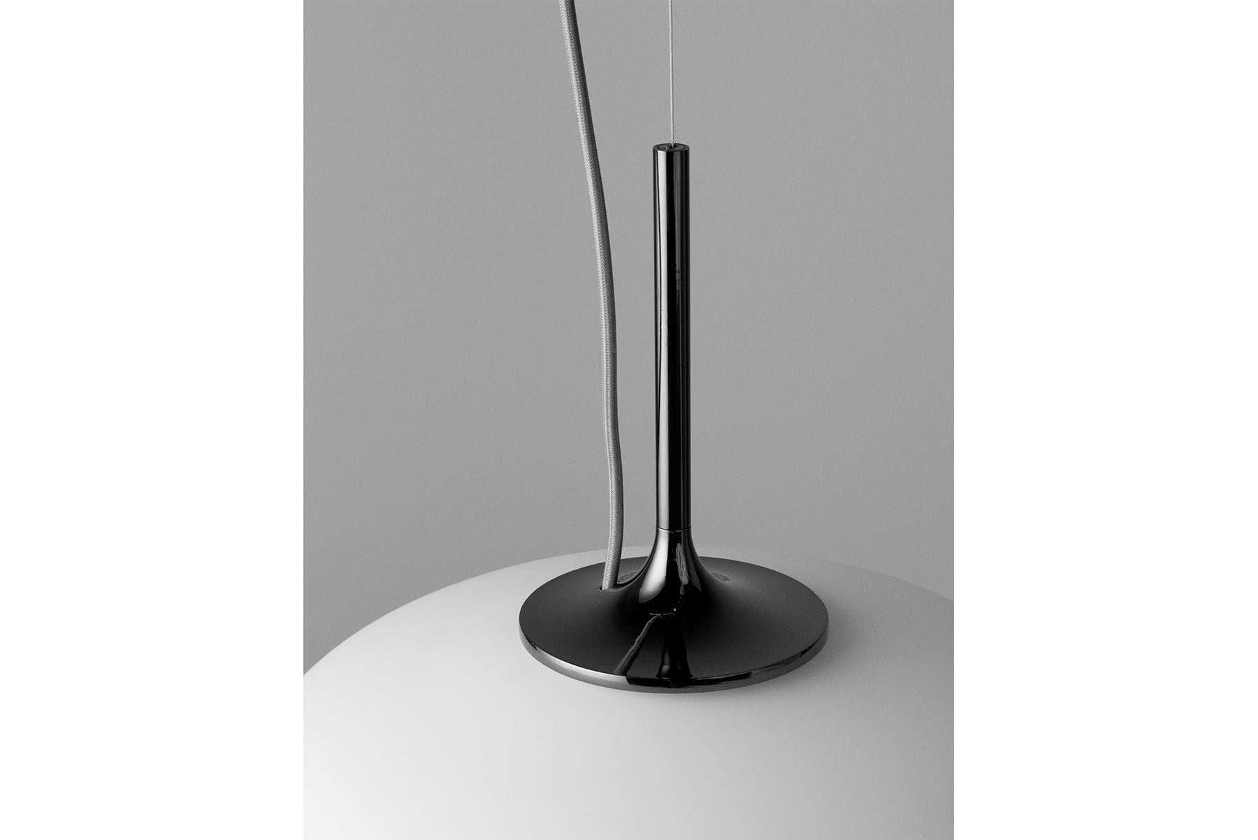 Post-Modern Stemlite Pendant Lamp, Frosted Glass, Black Chrome For Sale