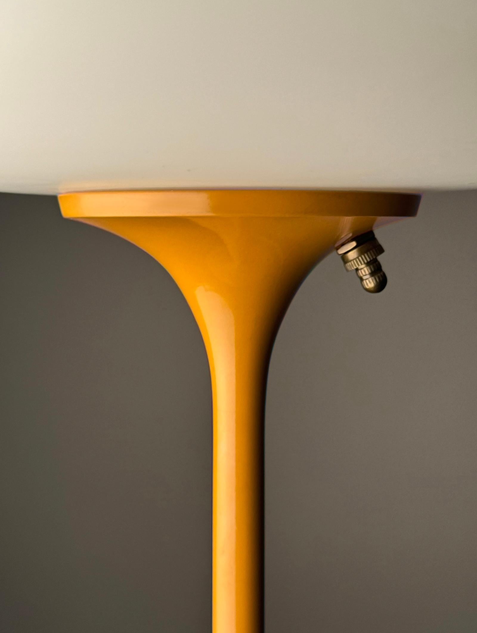 Mid-Century Modern Tall Stemlite Table Lamp by Designline in Dark Yellow with White Frosted Shade For Sale