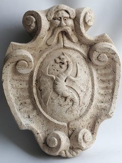 Heraldic coat of arms carved on Roman travertine -made in Italy