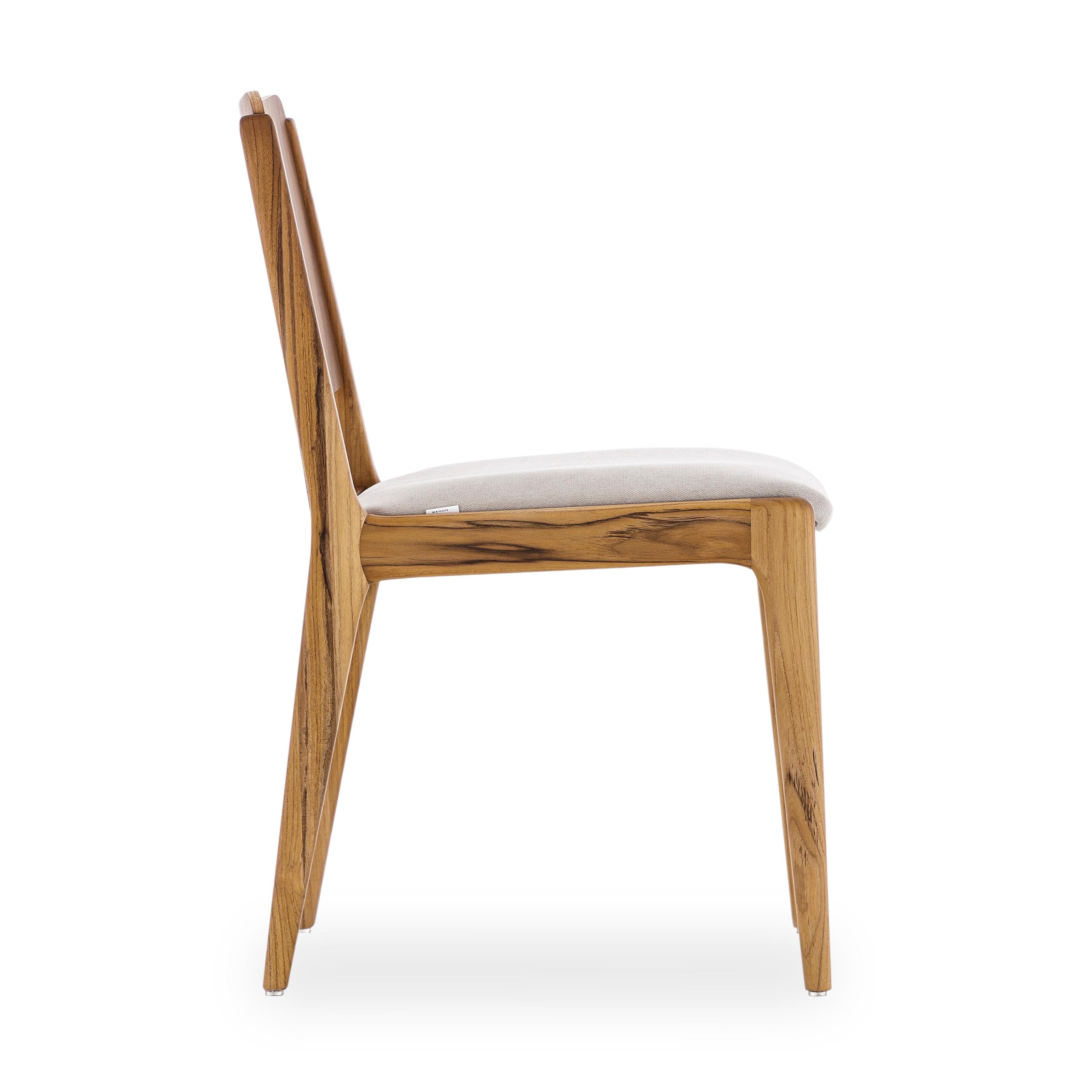 Moderno Coppia di sedie da pranzo in Wood Wood con tessuto di cotone beige chiaro - Stemma Line in vendita