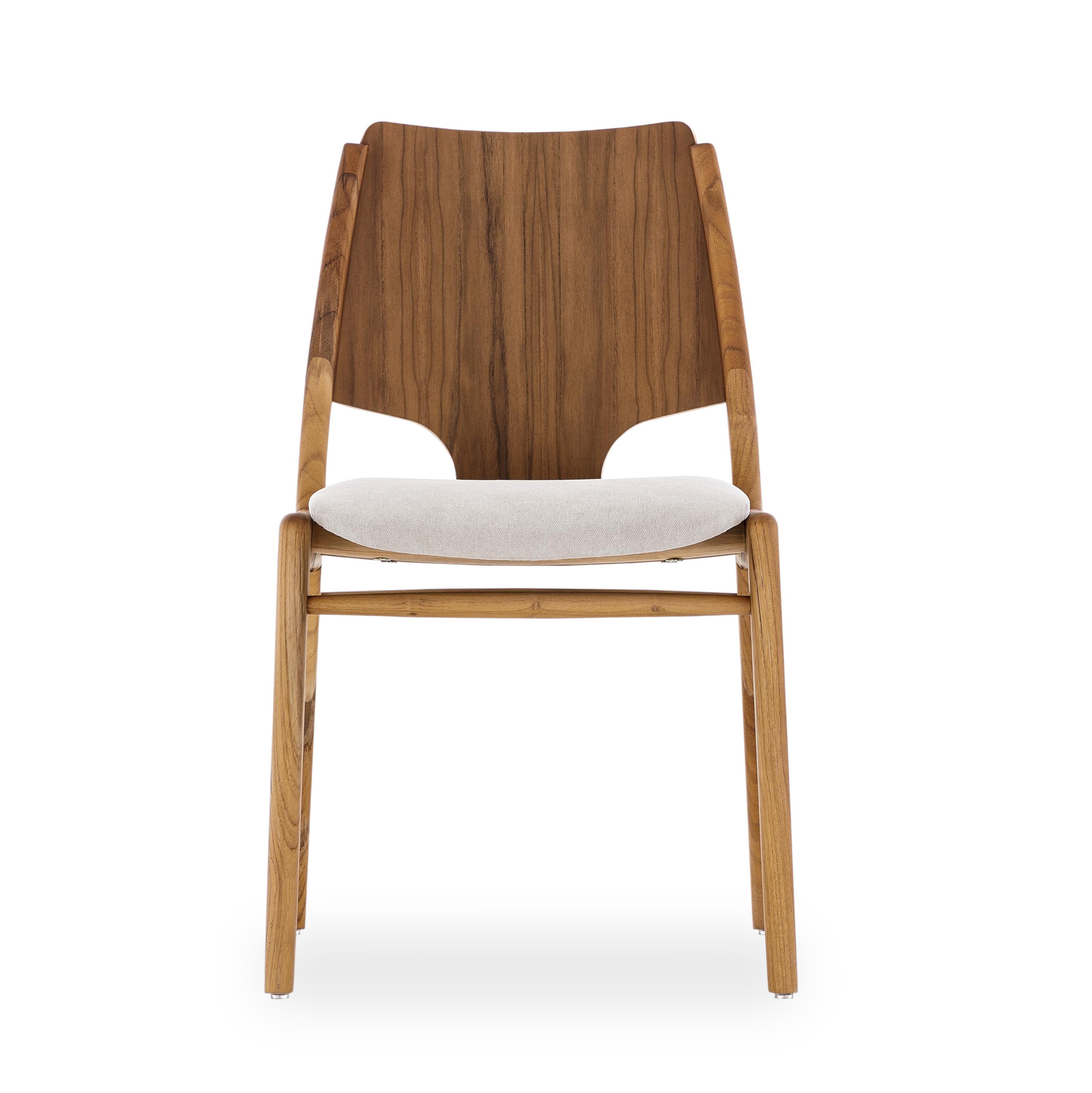 Coppia di sedie da pranzo in Wood Wood con tessuto di cotone beige chiaro - Stemma Line in vendita 1