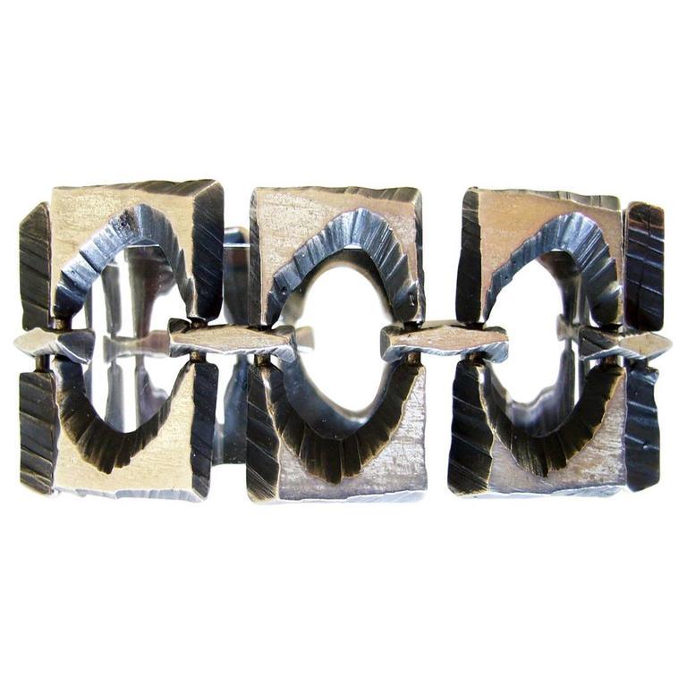 Sten und Laine Sterling Silber Brutalistisches Finnisches Modernistisches Armband für Damen oder Herren