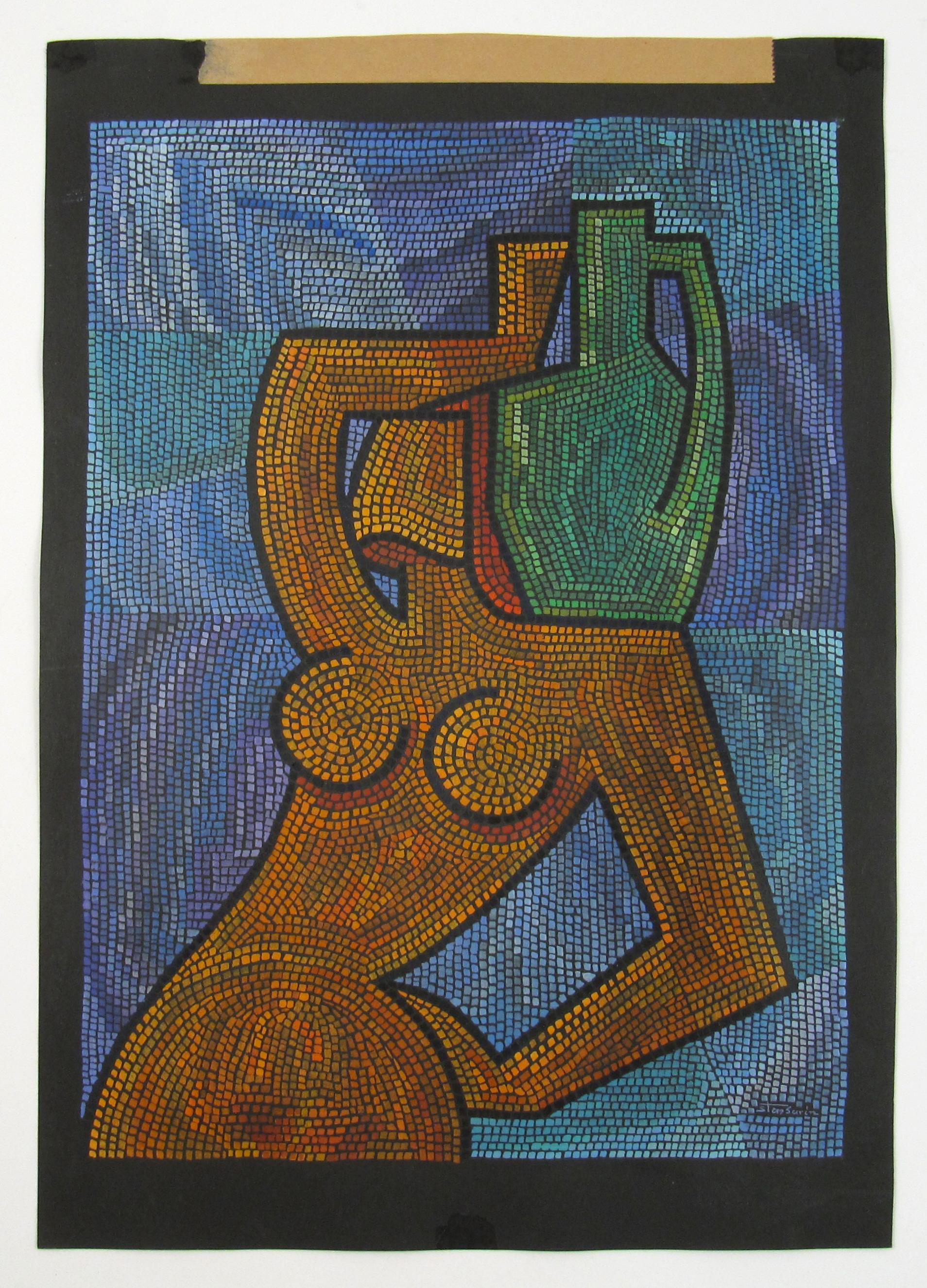 Sten Burén ( 1909 – 1993 ) – Cubist Pointillist Nude Painting Sweden c. 1960 For Sale 1