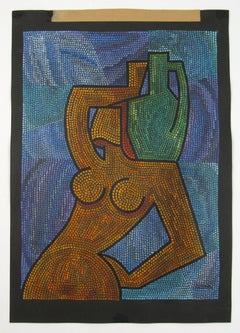 Sten Burén ( 1909 – 1993 ) – Cubist Pointillist Nude Painting Sweden c. 1960