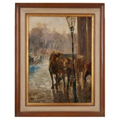 Sten Gustaf Herman Ankarcrona, Horses with Carriage Waiting by the Street Light