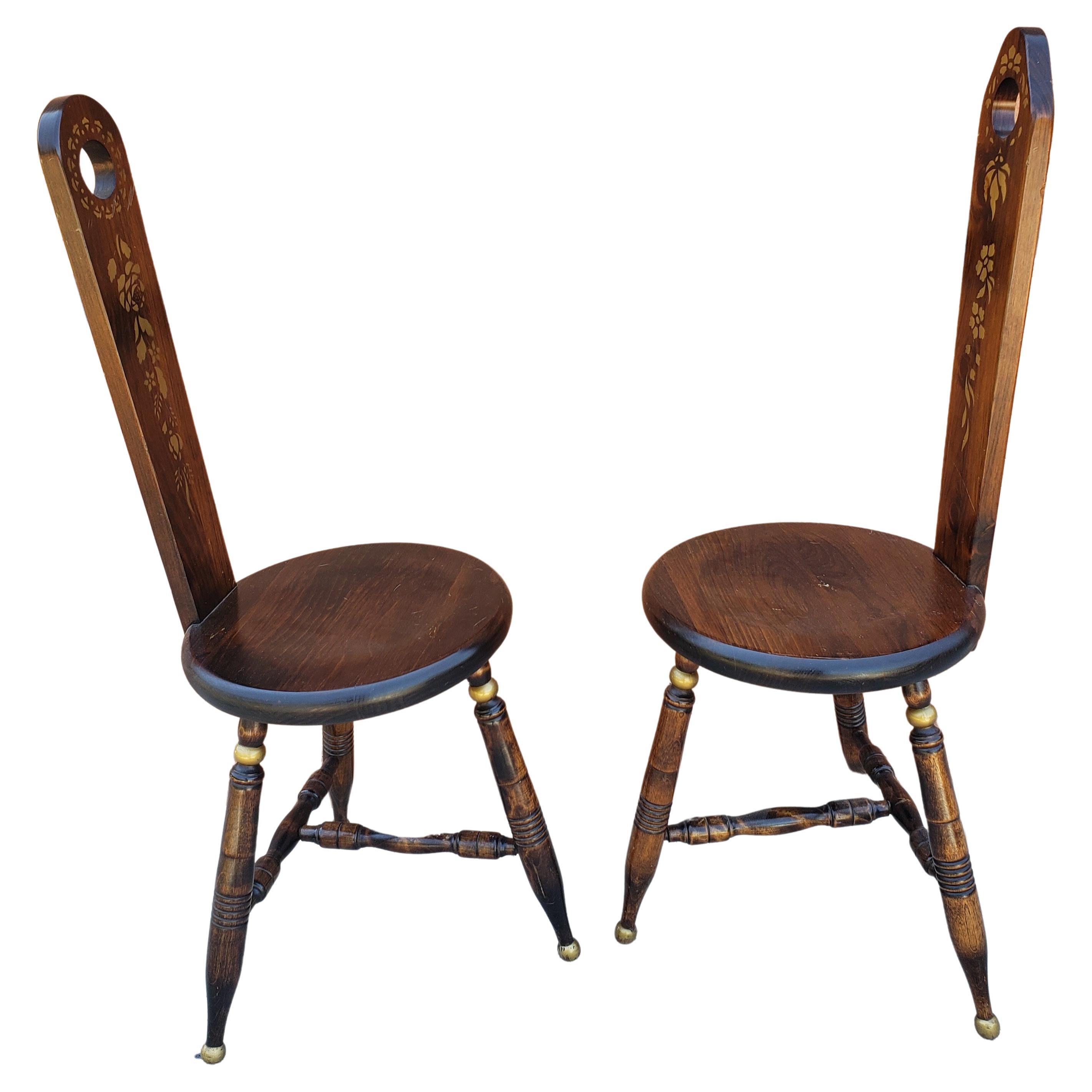 Mid-Century Modern Stencil Decorated Pine Trifid Milking Stools, a Pair For Sale