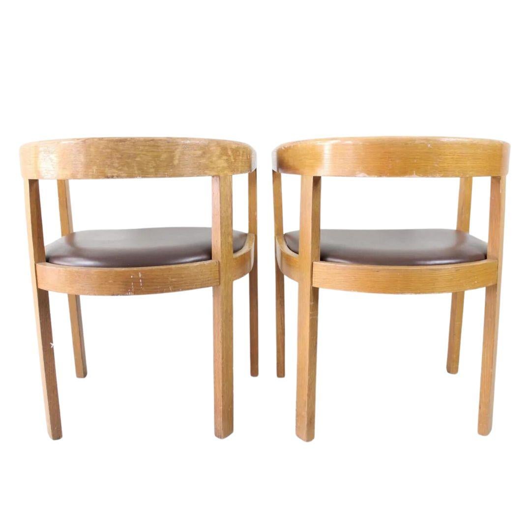 Leather  Stendig Co. Mid-Century Modern Wooden Arm Chairs - Pair 