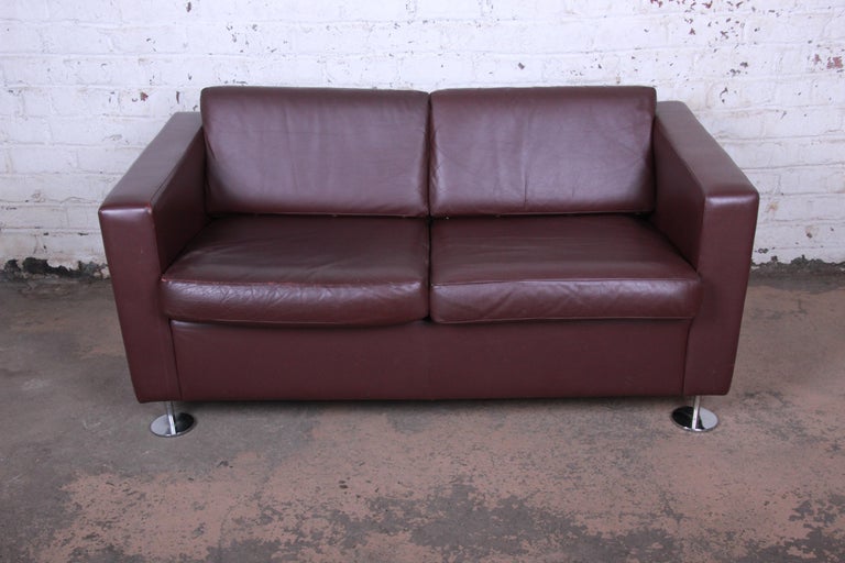 Stendig Leather Tuxedo Loveseat, Made in Switzerland at 1stDibs