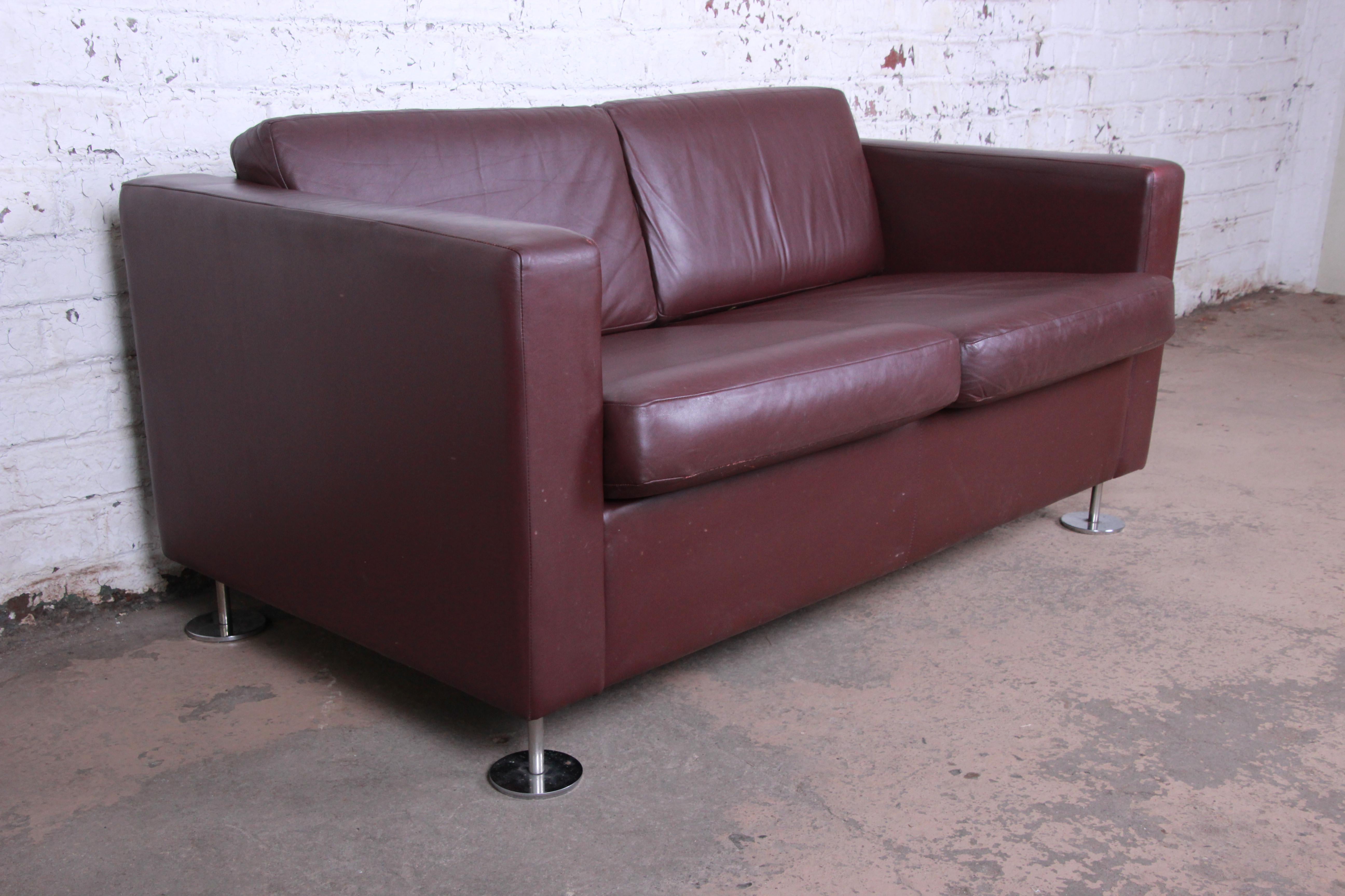 Swiss Stendig Leather Tuxedo Loveseat, Made in Switzerland