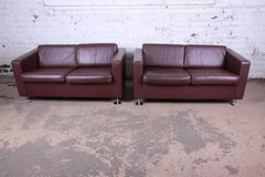 Stendig Leather Tuxedo Love Seats, Pair