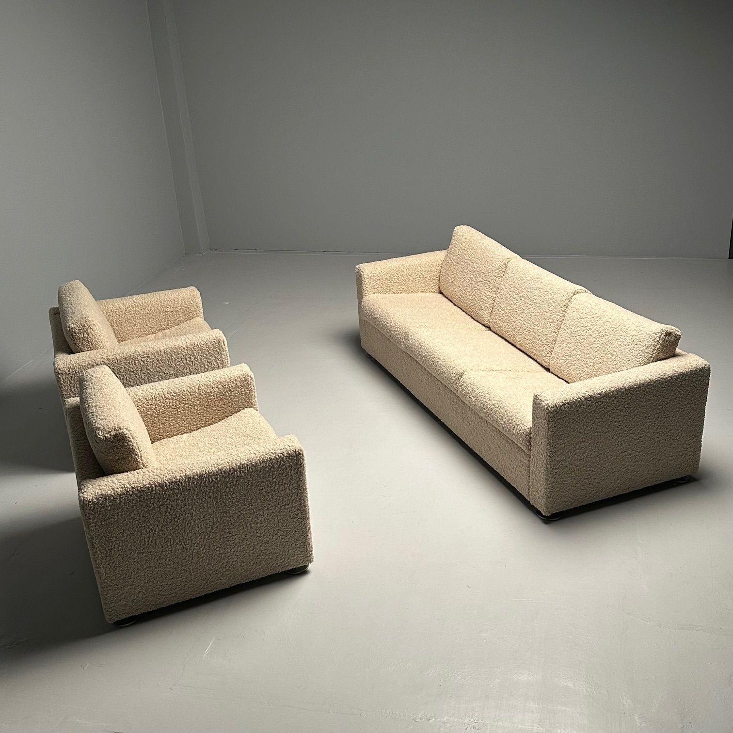 Stendig Living Room, Sofa, Pair of Cube Chairs, New Boucle, Switzerland, Labeled For Sale 2
