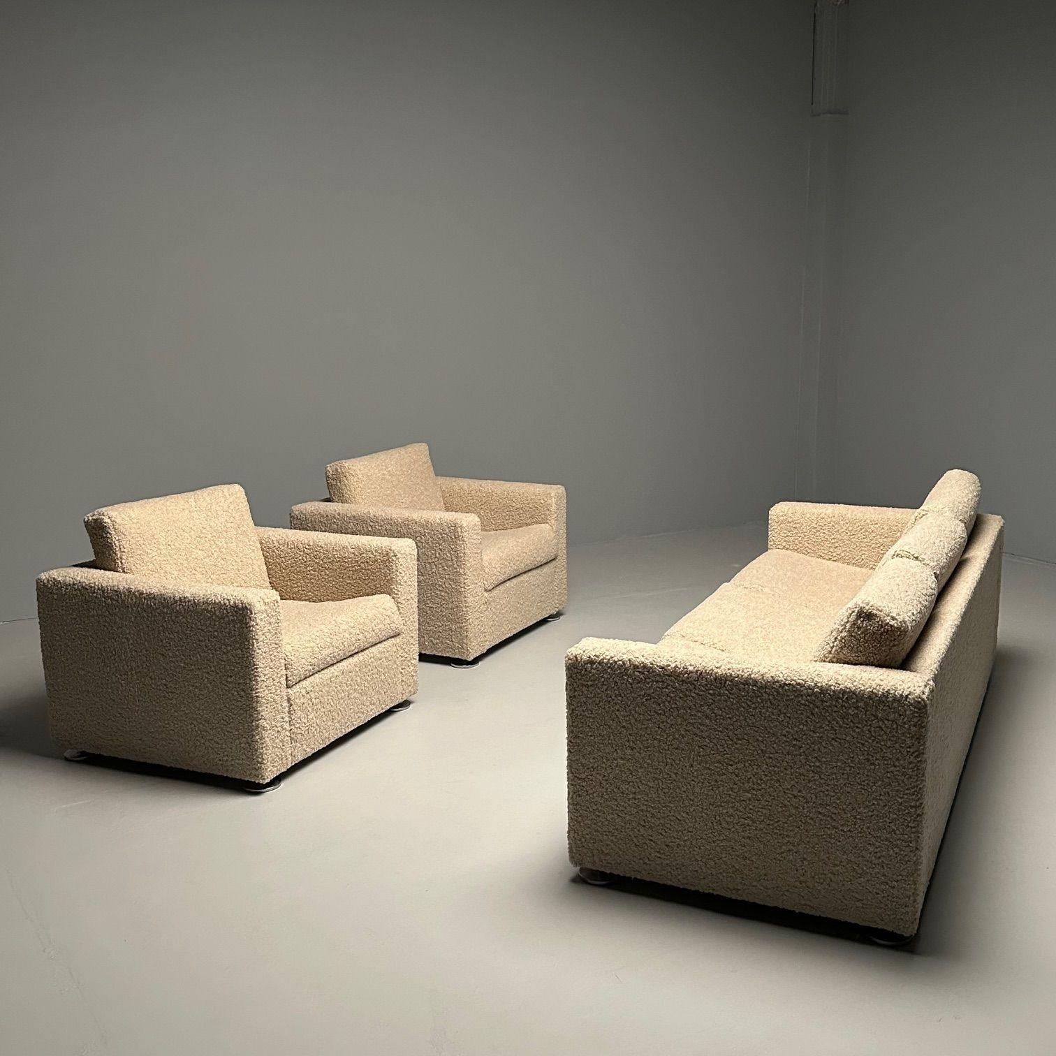 Stendig Living Room, Sofa, Pair of Cube Chairs, New Boucle, Switzerland, Labeled For Sale 6
