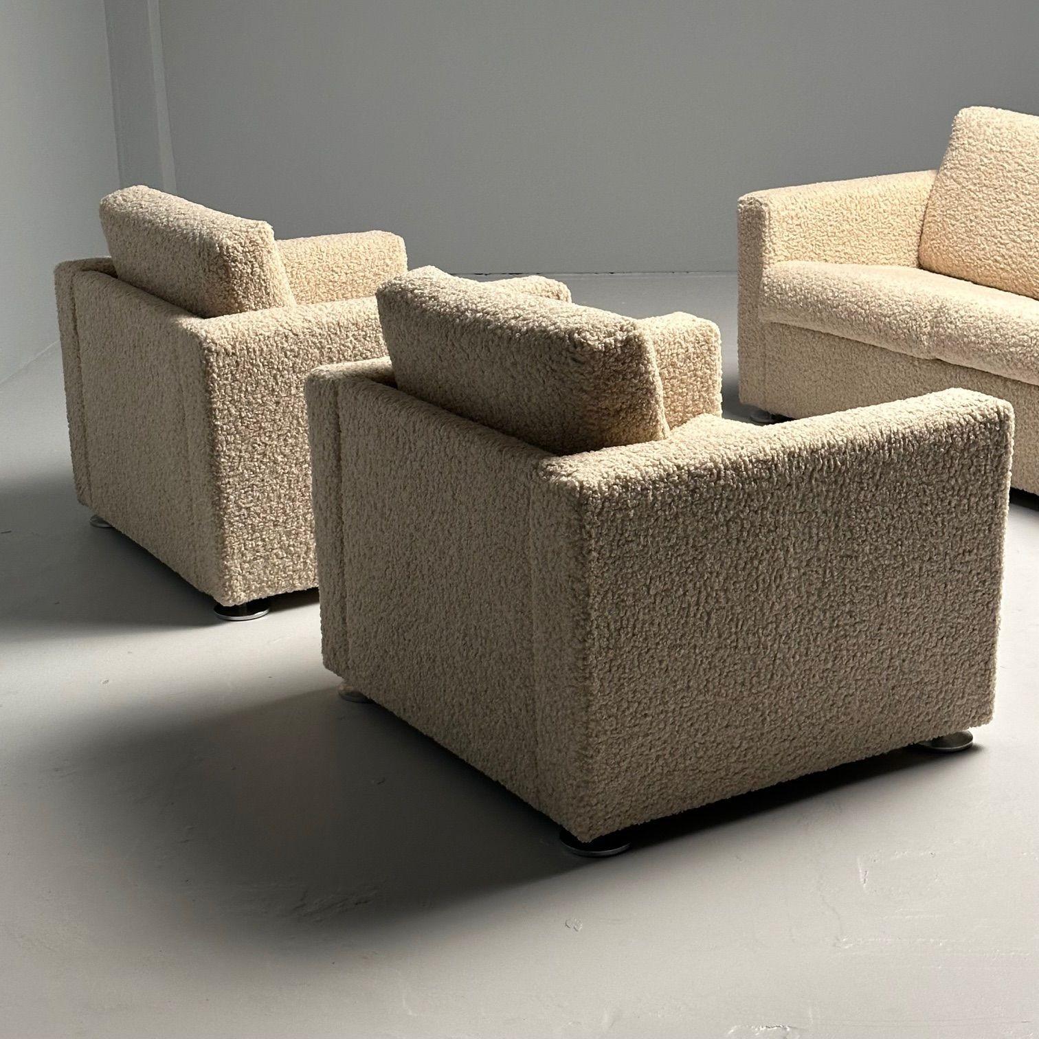 Stendig Living Room, Sofa, Pair of Cube Chairs, New Boucle, Switzerland, Labeled For Sale 8