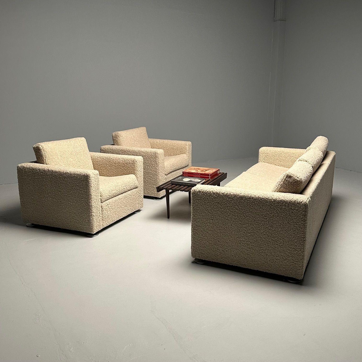 Svizzero Soggiorno Stendig, Divano, Coppia di sedie a cubo, New Boucle, Svizzera, etichettato in vendita