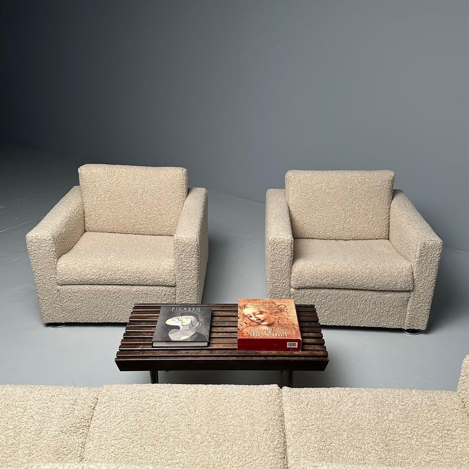 Swiss Stendig Living Room, Sofa, Pair of Cube Chairs, New Boucle, Switzerland, Labeled For Sale