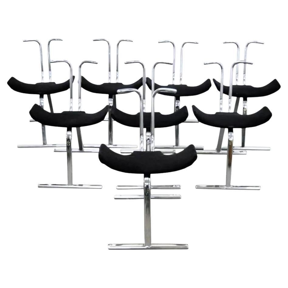 Stendig Mid Century Modern Sculptural Chrome Stacking Side Chairs - Set of 8