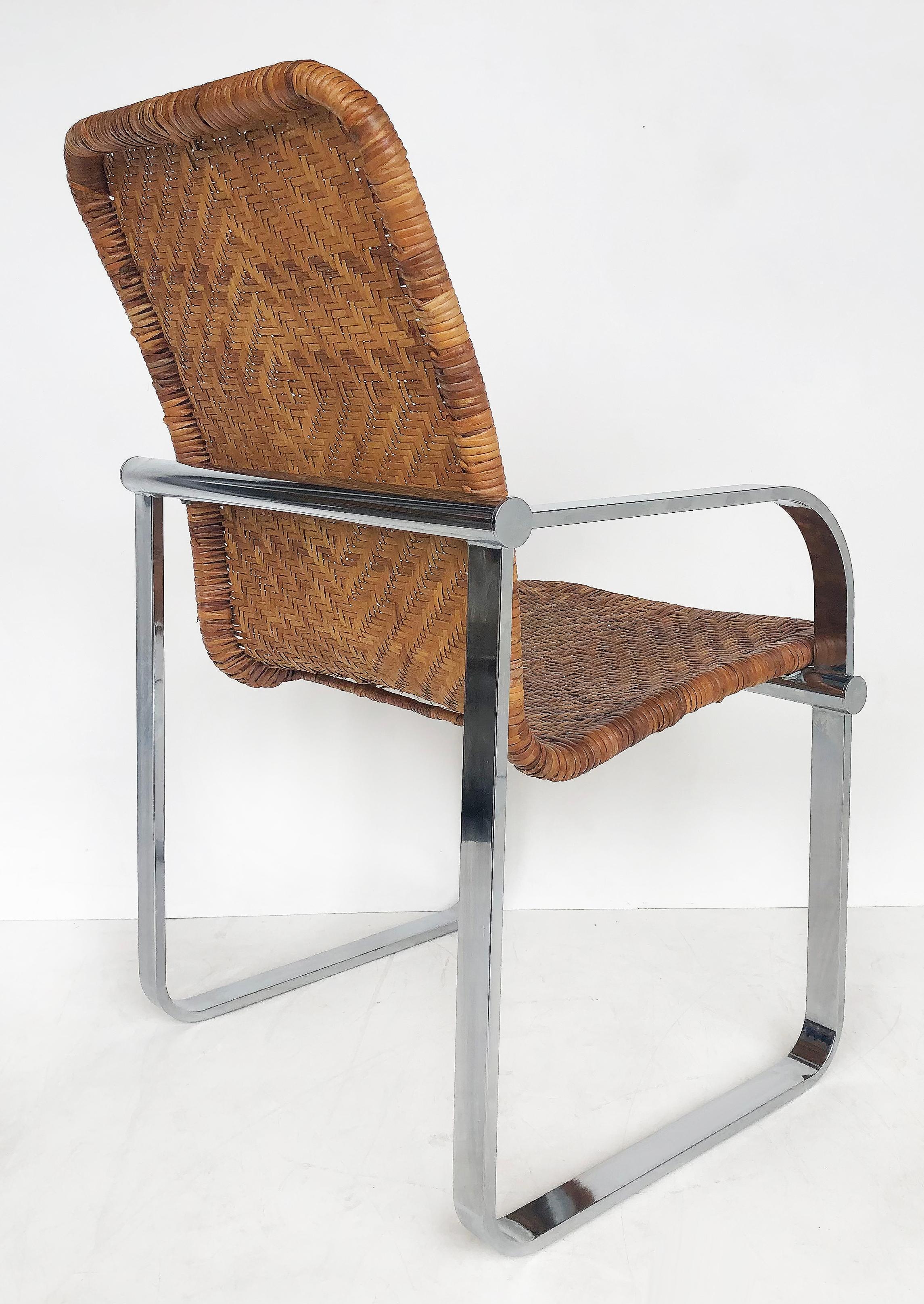 Stendig Stainless Steel & Rattan Dining Chairs, Set of 6, 1970s In Good Condition In Miami, FL