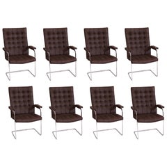 Chaises de salle à manger cantilever en acier et cuir brun foncé Stendig