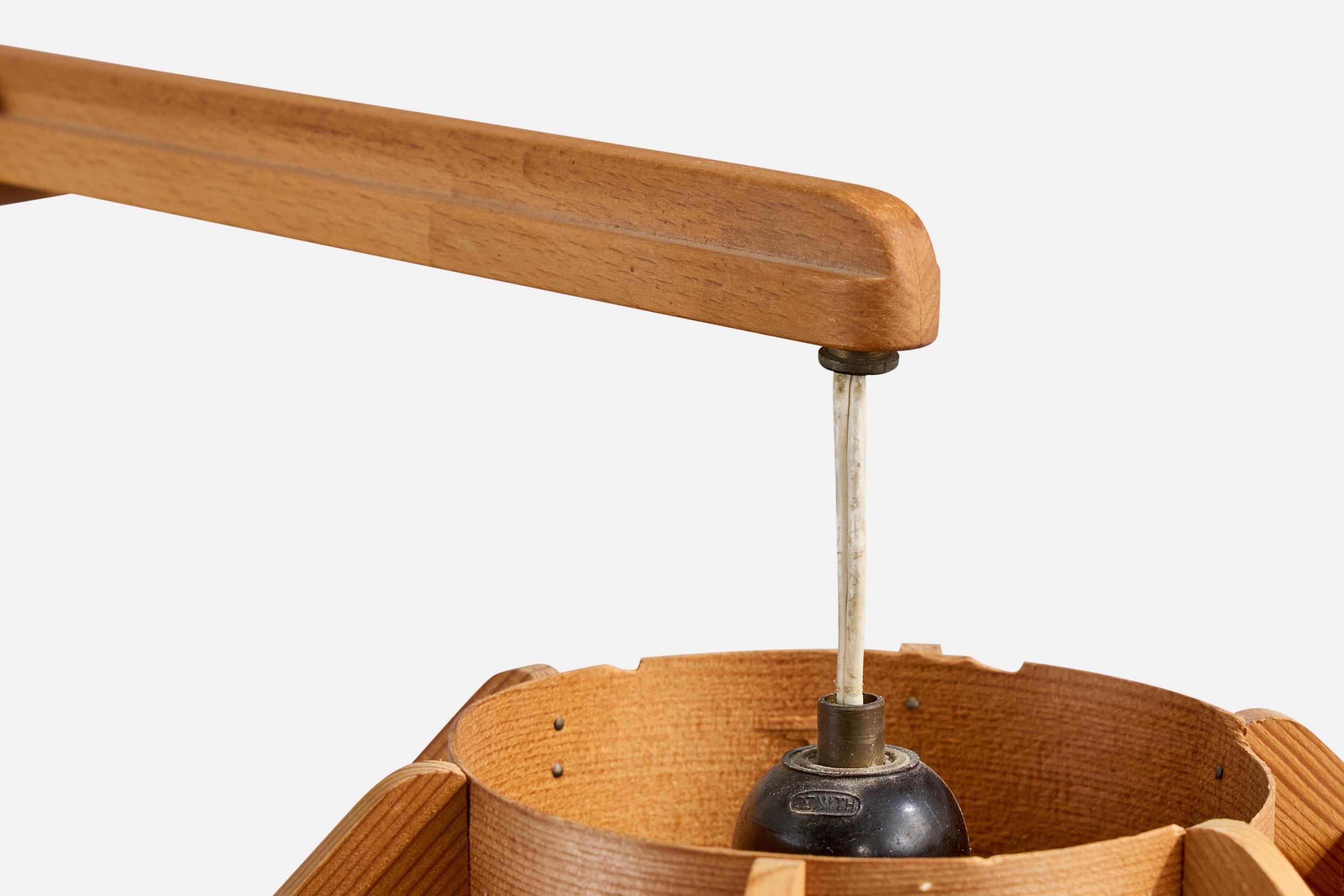 Steneby, Adjustable Wall Light, Pine, Oak, Sweden, 1970s For Sale 4