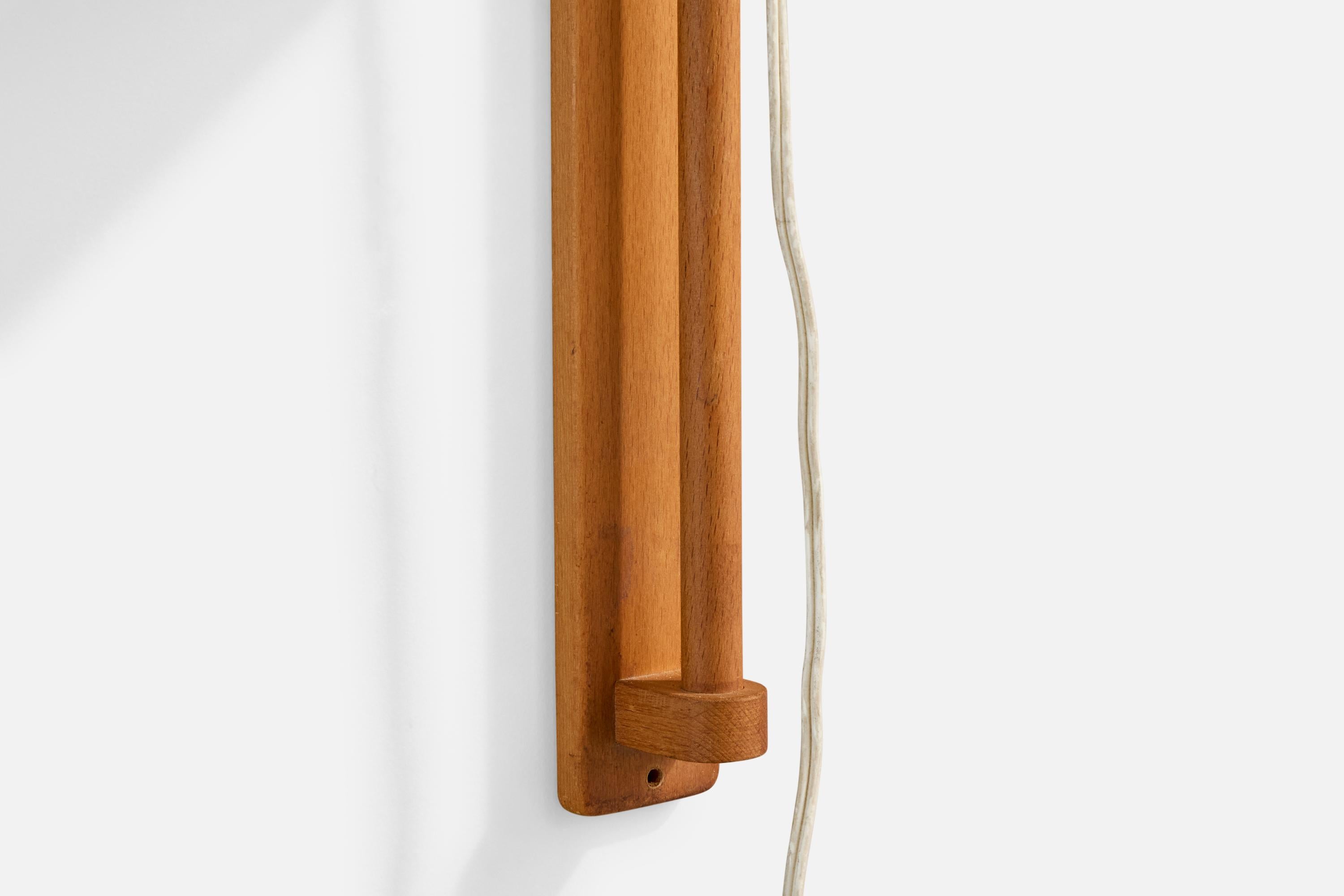 Steneby, Adjustable Wall Light, Pine, Oak, Sweden, 1970s For Sale 1