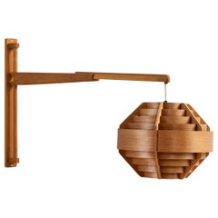 Steneby, Adjustable Wall Light, Pine, Oak, Sweden, 1970s