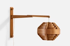 Steneby, Adjustable Wall Light, Pine, Oak, Sweden, 1970s