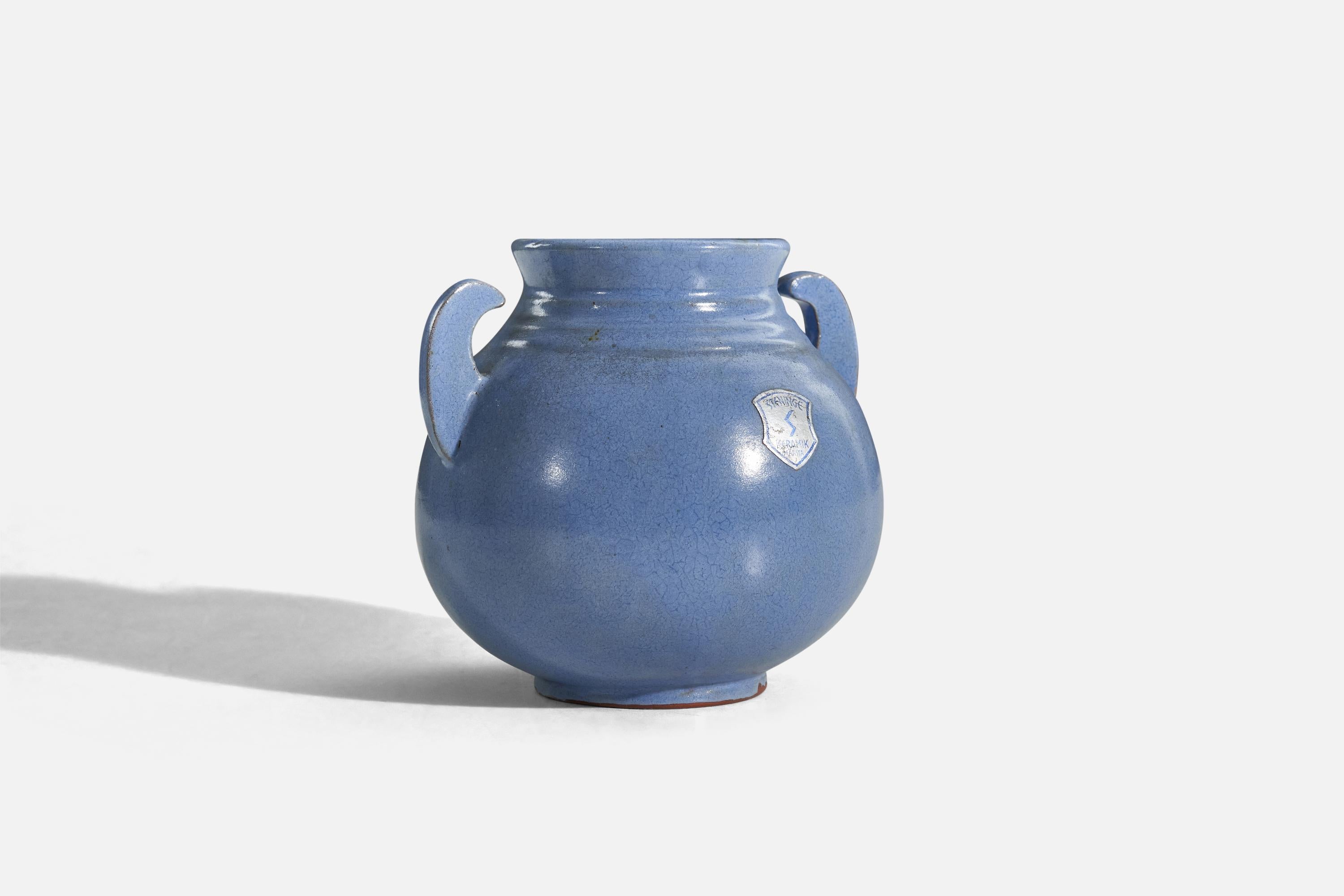 Post-Modern Steninge Keramik AB, Vase, Blue-Glazed Earthenware, Sweden, C. 1970s For Sale