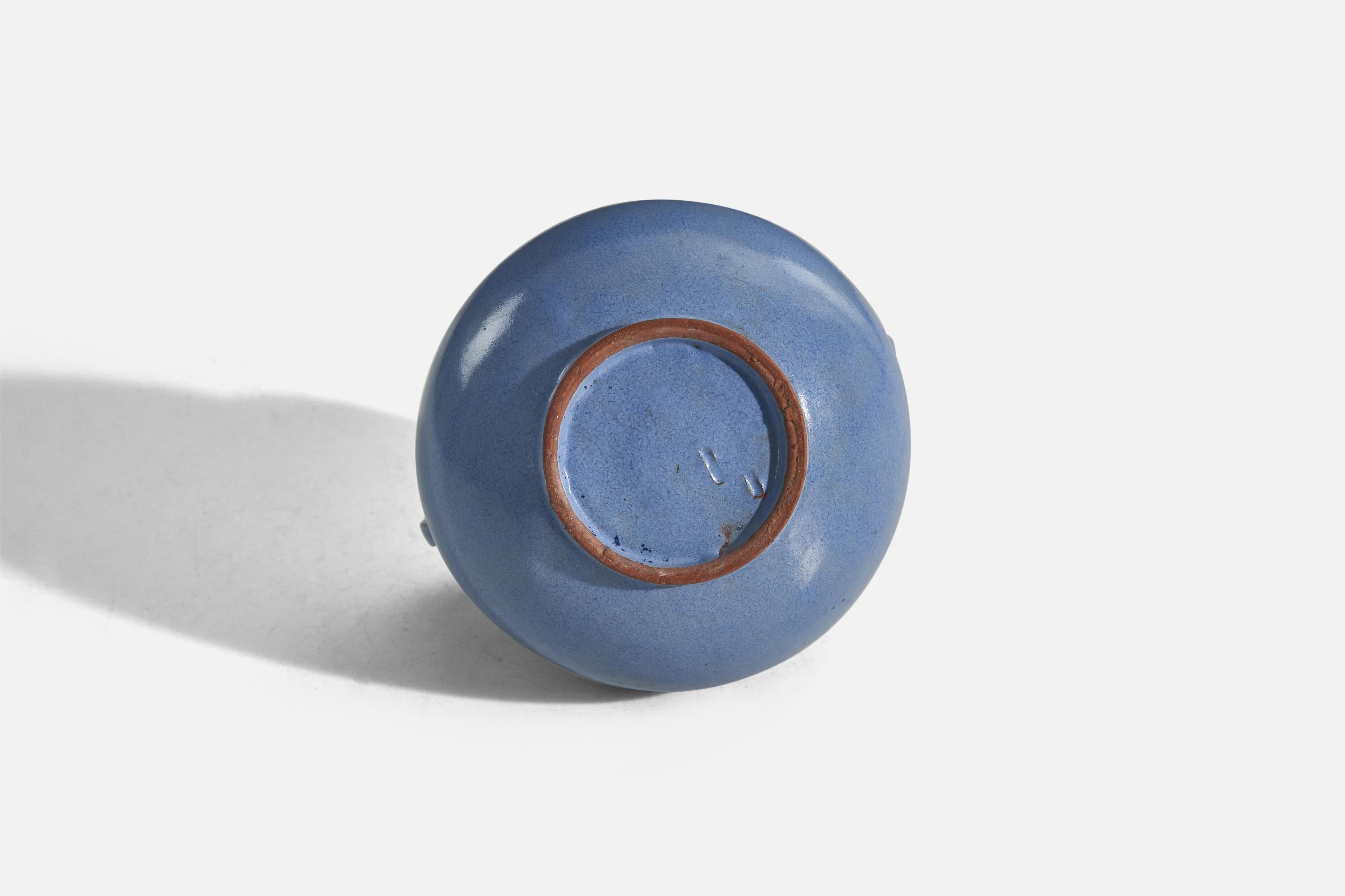 Steninge Keramik AB, Vase, Blue-Glazed Earthenware, Sweden, C. 1970s In Good Condition For Sale In High Point, NC