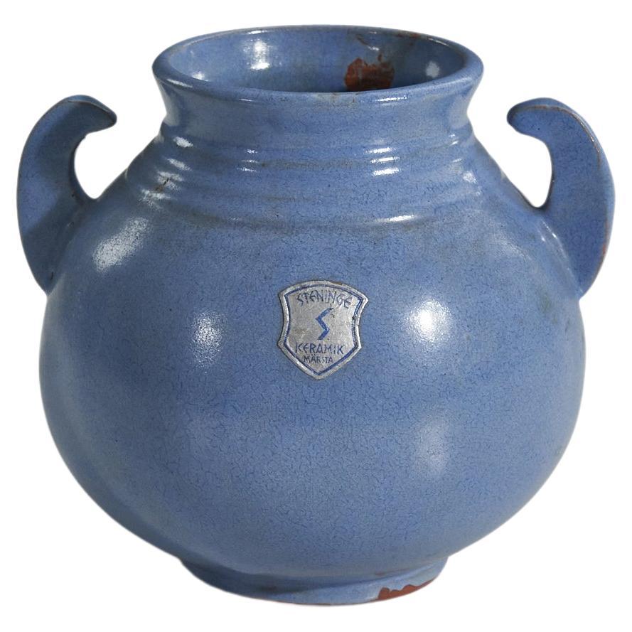 Steninge Keramik AB, Vase, Blue-Glazed Earthenware, Sweden, C. 1970s For Sale