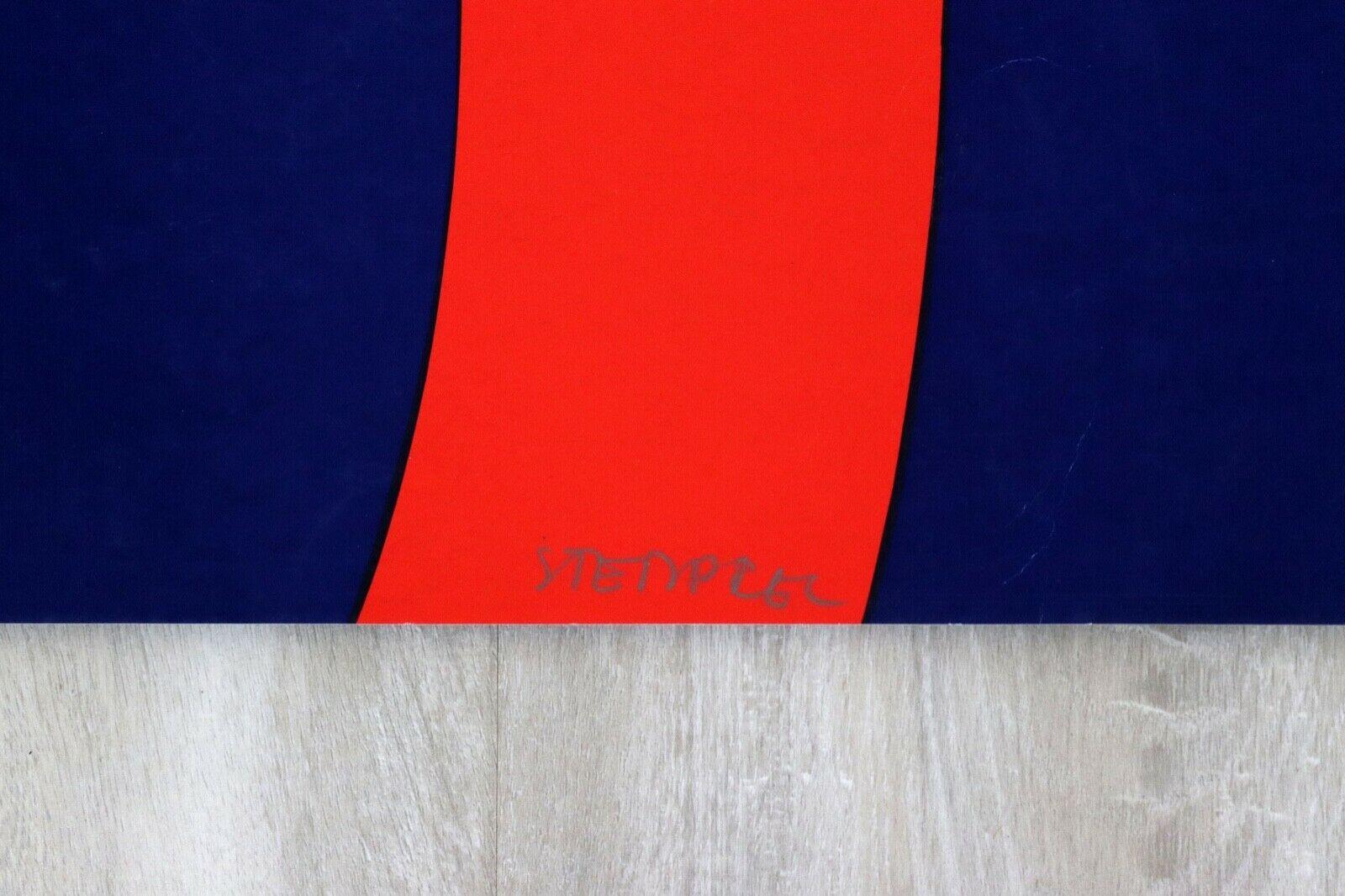 Stenpel Red & Blue Abstract Modern Unframed Serigraph In Good Condition In Keego Harbor, MI