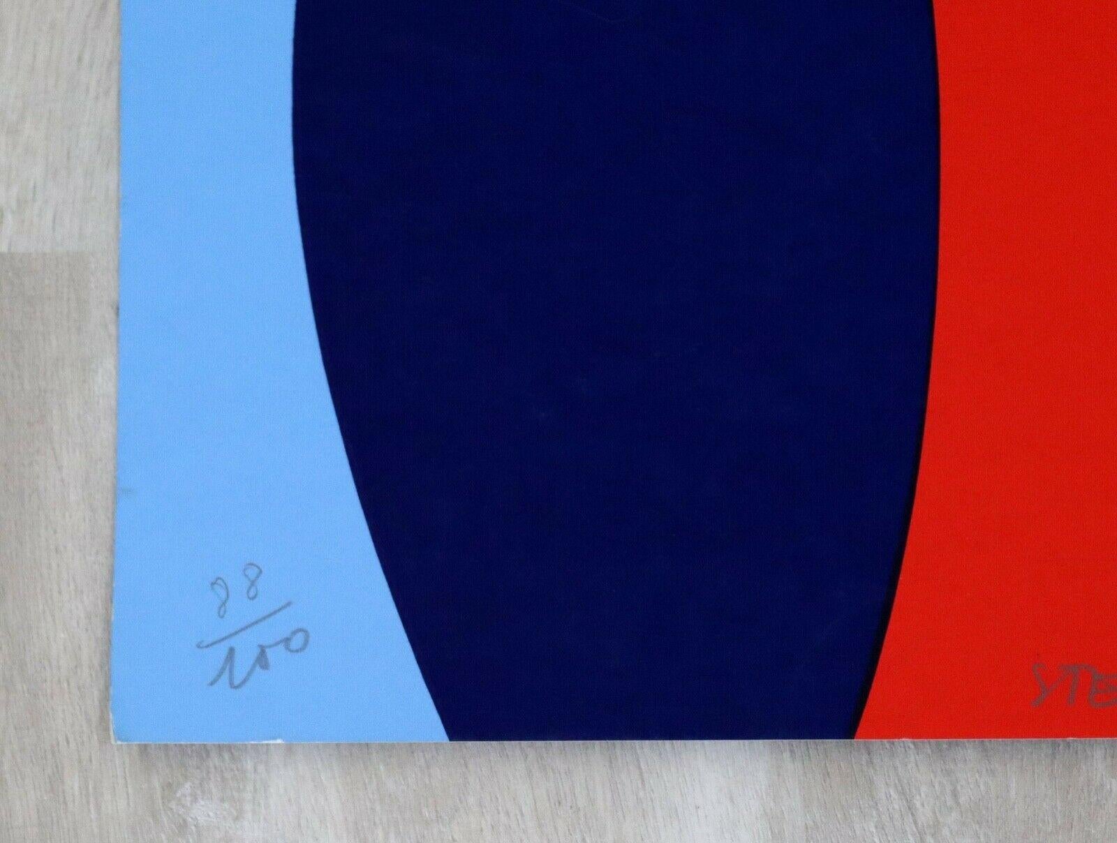 20th Century Stenpel Red & Blue Abstract Modern Unframed Serigraph