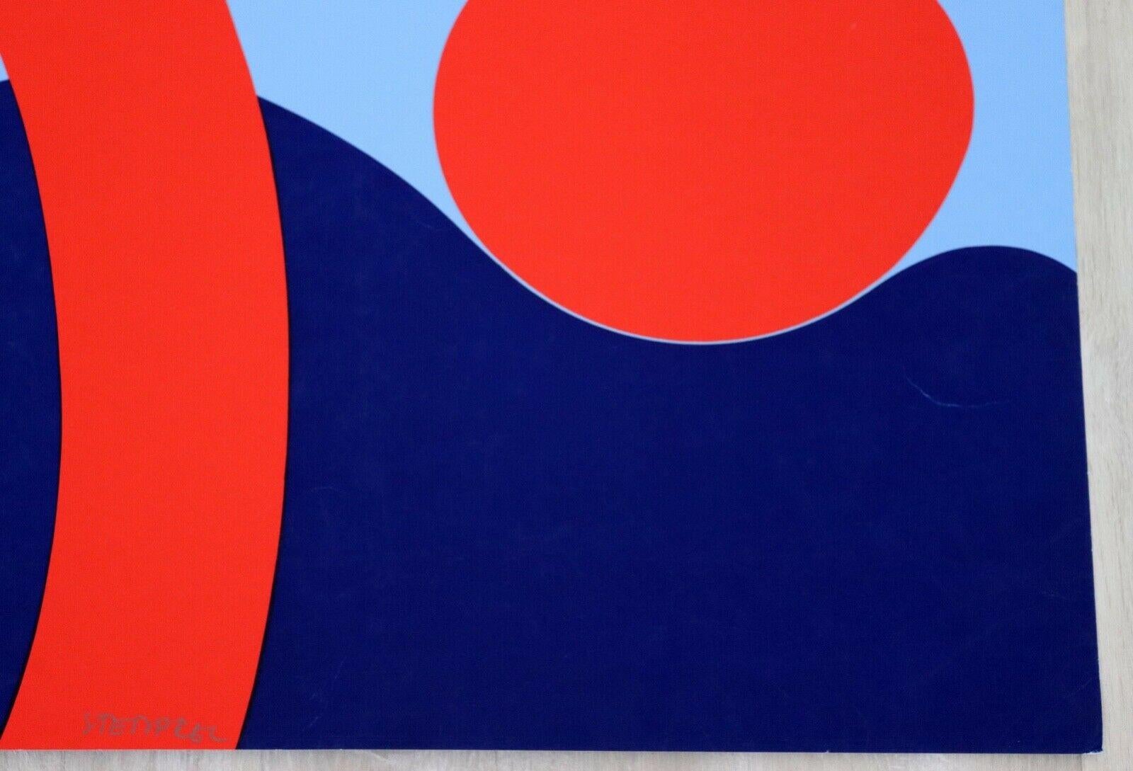 Paper Stenpel Red & Blue Abstract Modern Unframed Serigraph