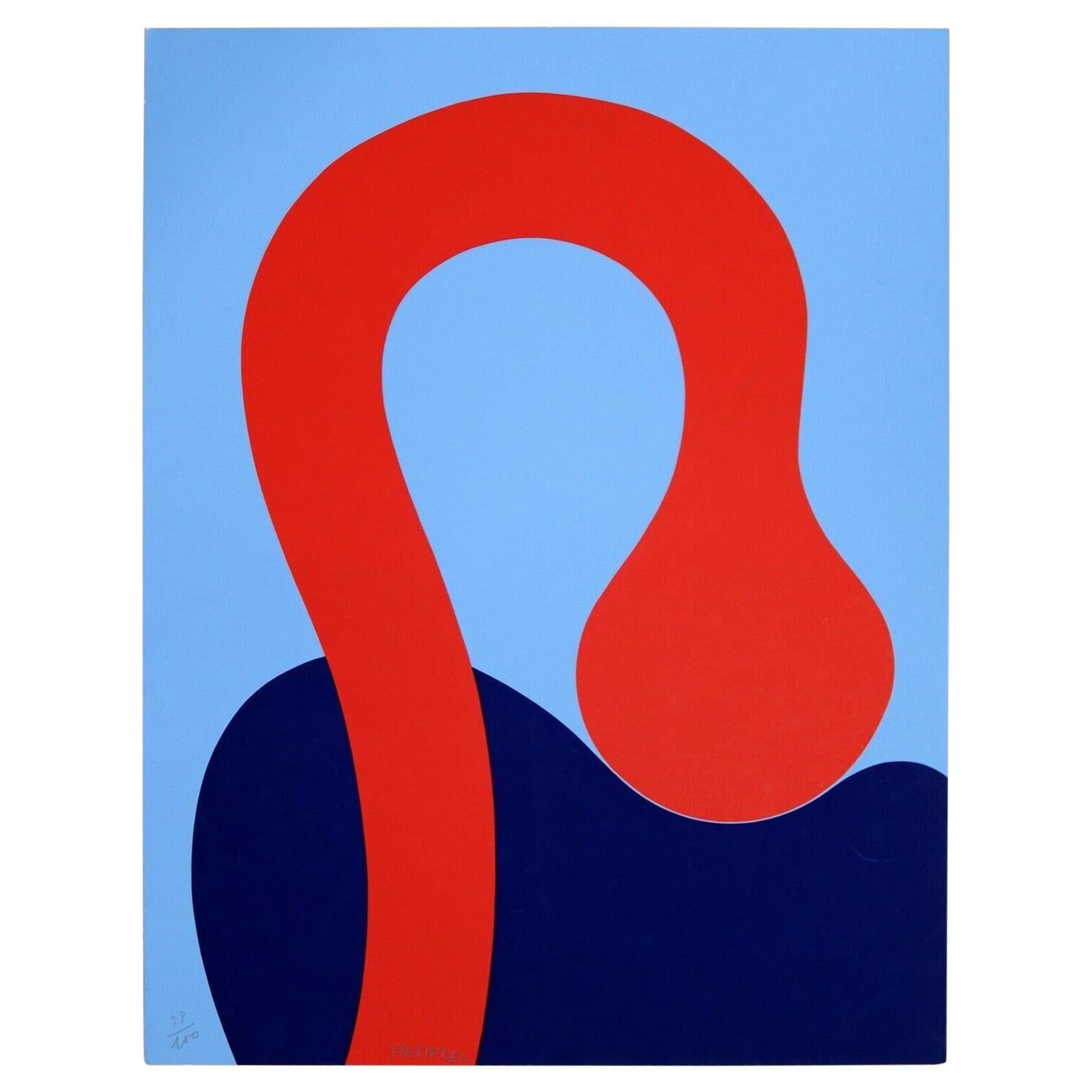 Stenpel Red & Blue Abstract Modern Unframed Serigraph
