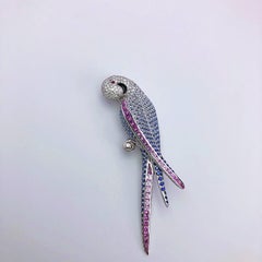 Stenzhorn 18 Karat White Gold Diamond and Pastel Sapphire Parrot Brooch