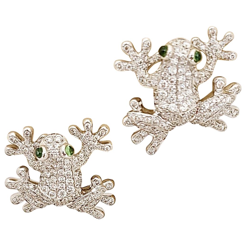 Stenzhorn for Cellini 18 Karat White Gold, 2.30 Carat Diamond Frog Earrings For Sale
