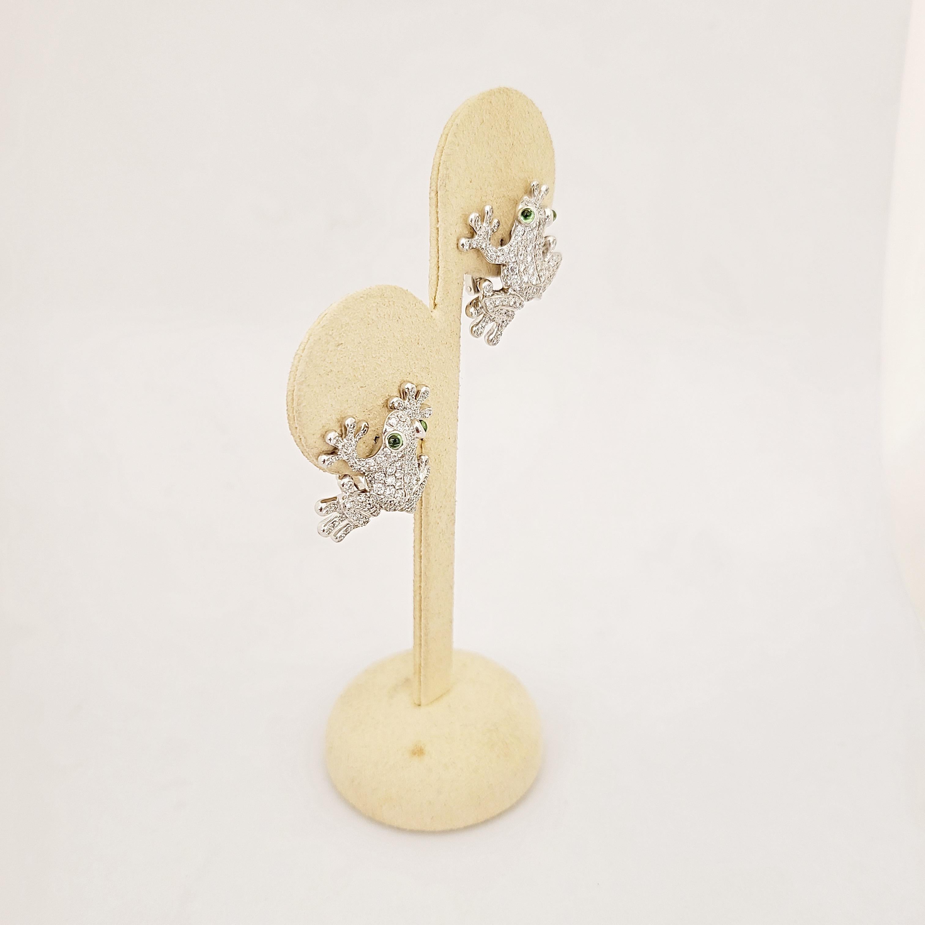 Round Cut Stenzhorn for Cellini 18 Karat White Gold, 2.30 Carat Diamond Frog Earrings For Sale