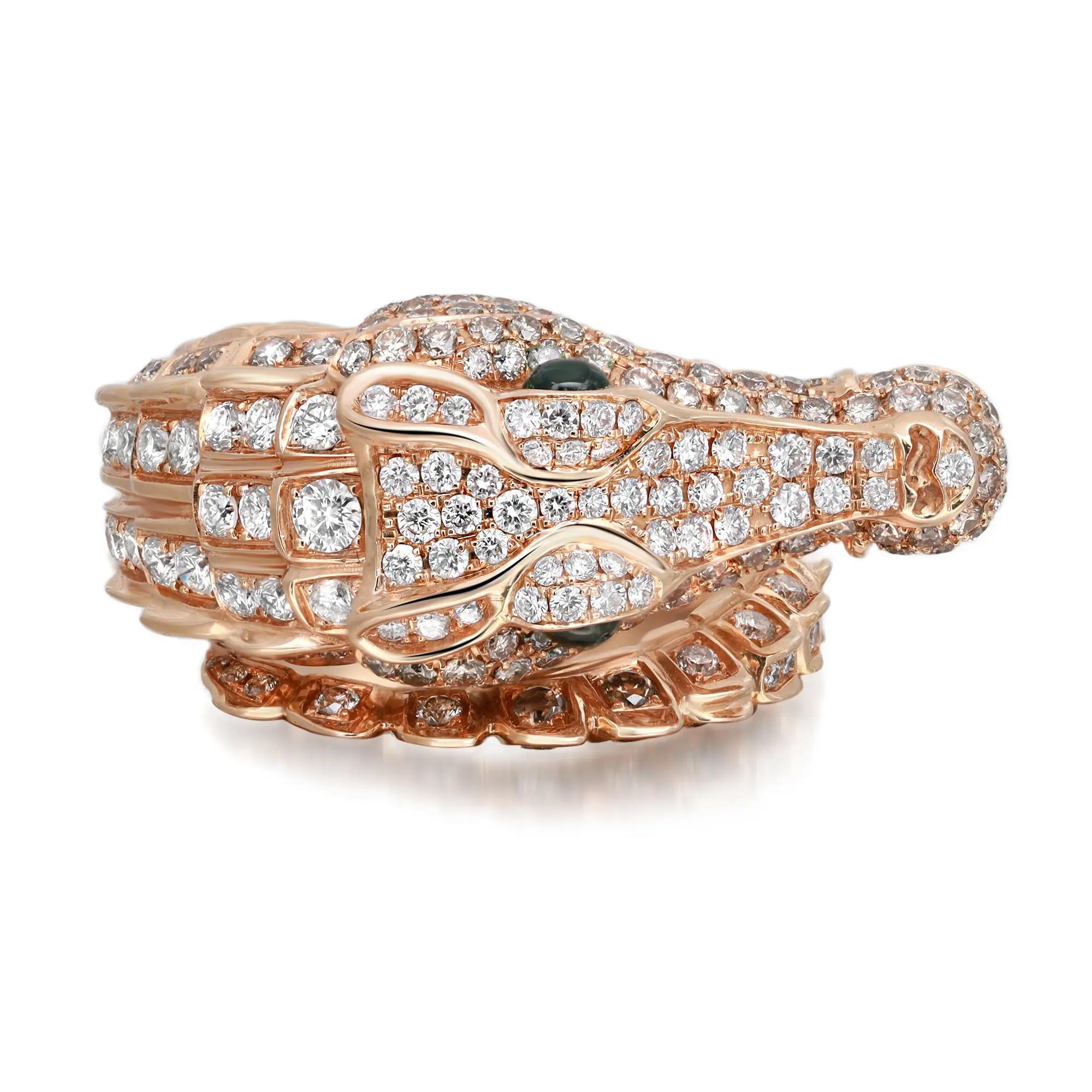 Stenzhorn Pave Diamant und Spinell Krokodil Cocktail-Ring 18K Roségold Größe 6 (Rundschliff) im Angebot