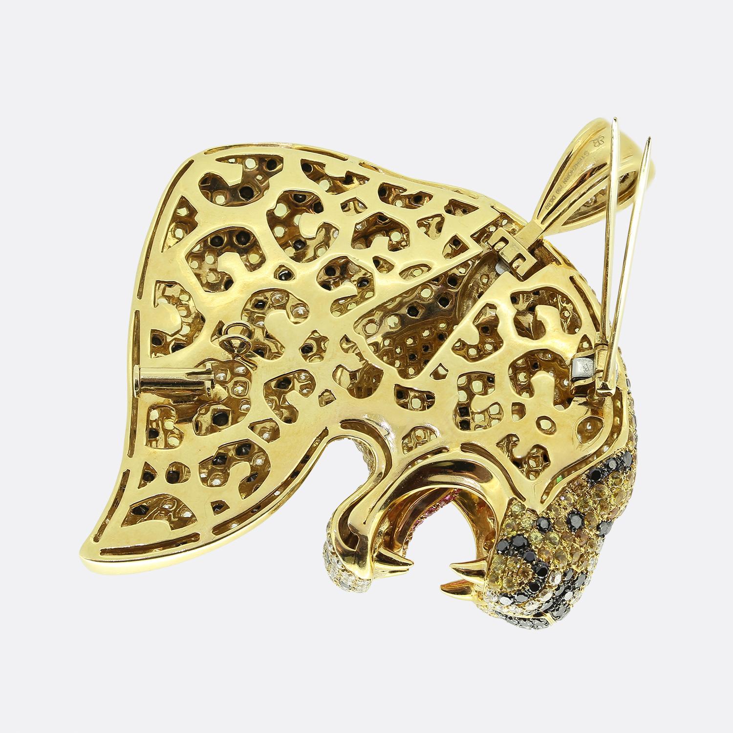Women's or Men's Stenzhorn Sapphire and Diamond Leopard Pendant Brooch
