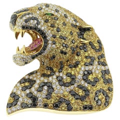 Stenzhorn Sapphire and Diamond Leopard Pendant Brooch