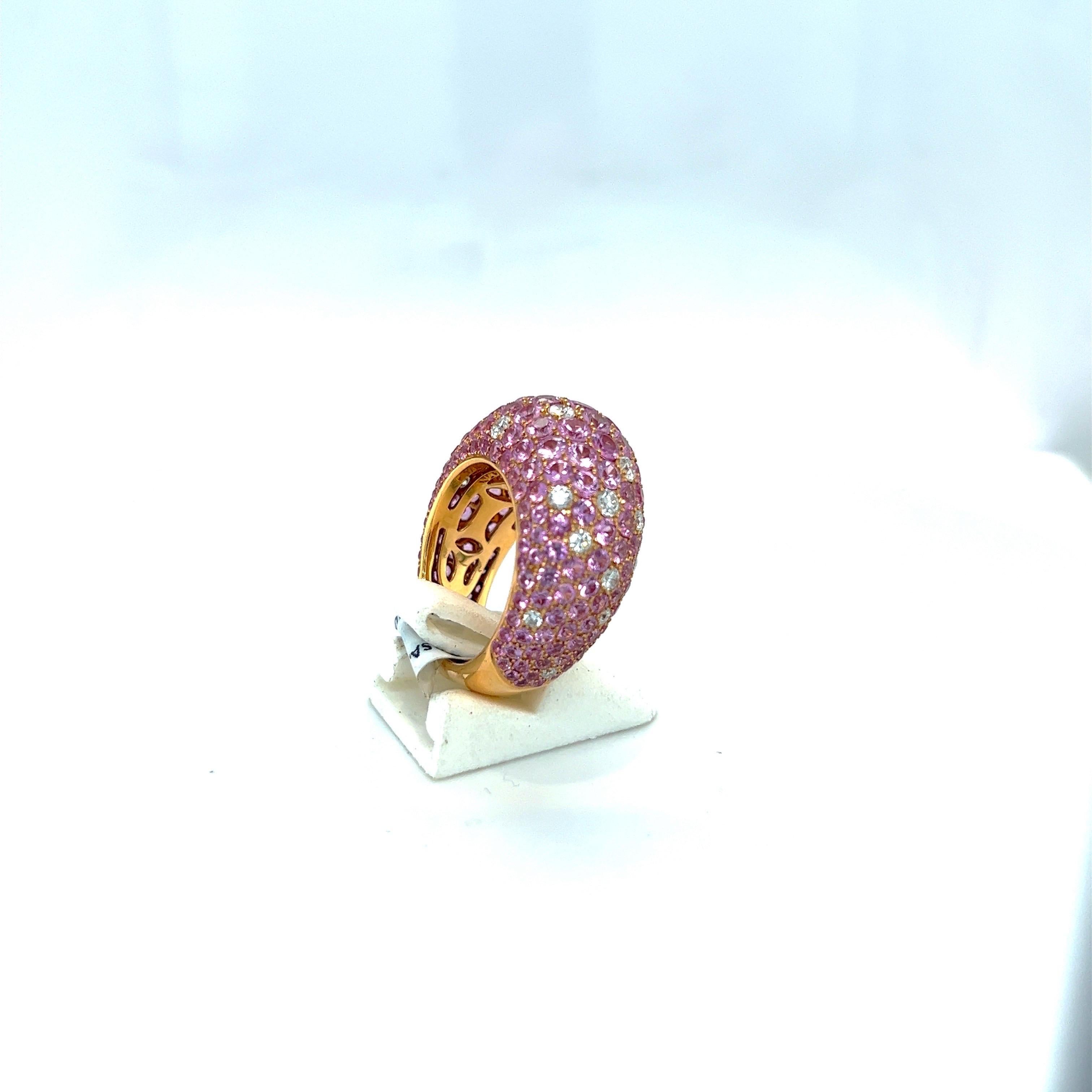 Modern Stenzorn 18 Karat Rose Gold Ring with 8.20cts Pink Sapphires 0.90cts, Diamonds For Sale